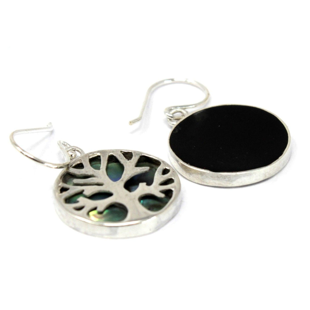 Boucles d'Oreilles Arbre de Vie en Argent 925 – Nacre Abalone – 15 mm