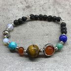 Bracelet en Pierre de Lave – Système Solaire Argenté