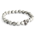 Bracelet Boho Bling – Crâne en Étain sur Agate Grise