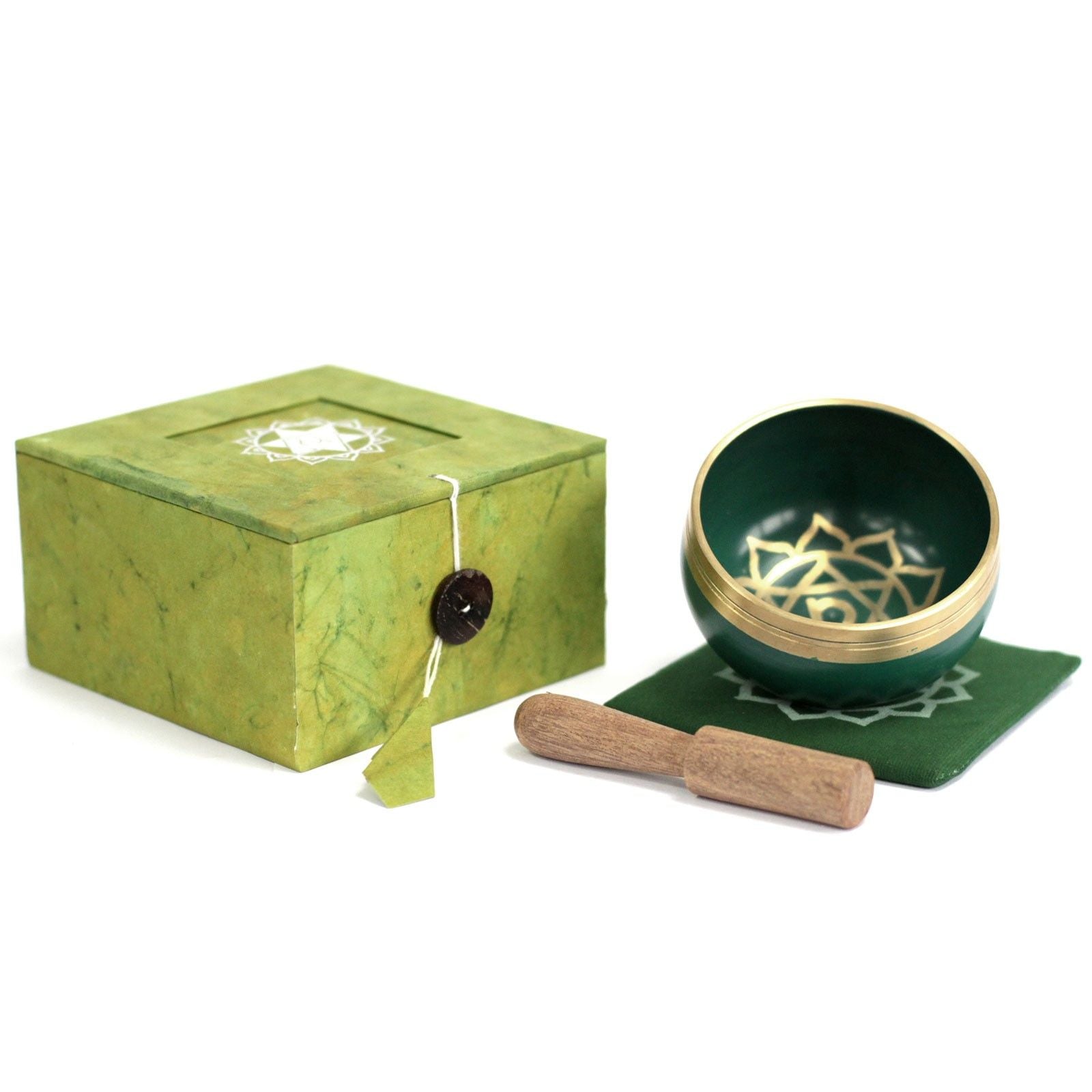 Coffret Bol Chantant Tibétain Chakra Cœur – Vert – Avec Coussin & Maillet en Bois