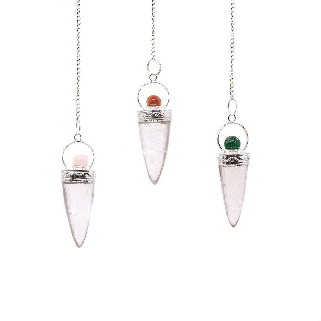 Pendule Cône en Cristal de Roche & Anneau Argenté