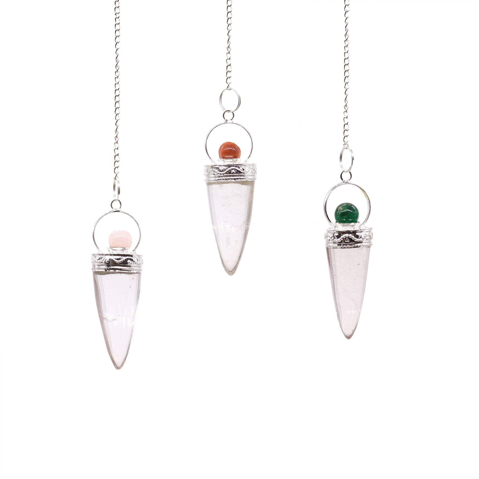 Pendule Cône en Cristal de Roche & Anneau Argenté