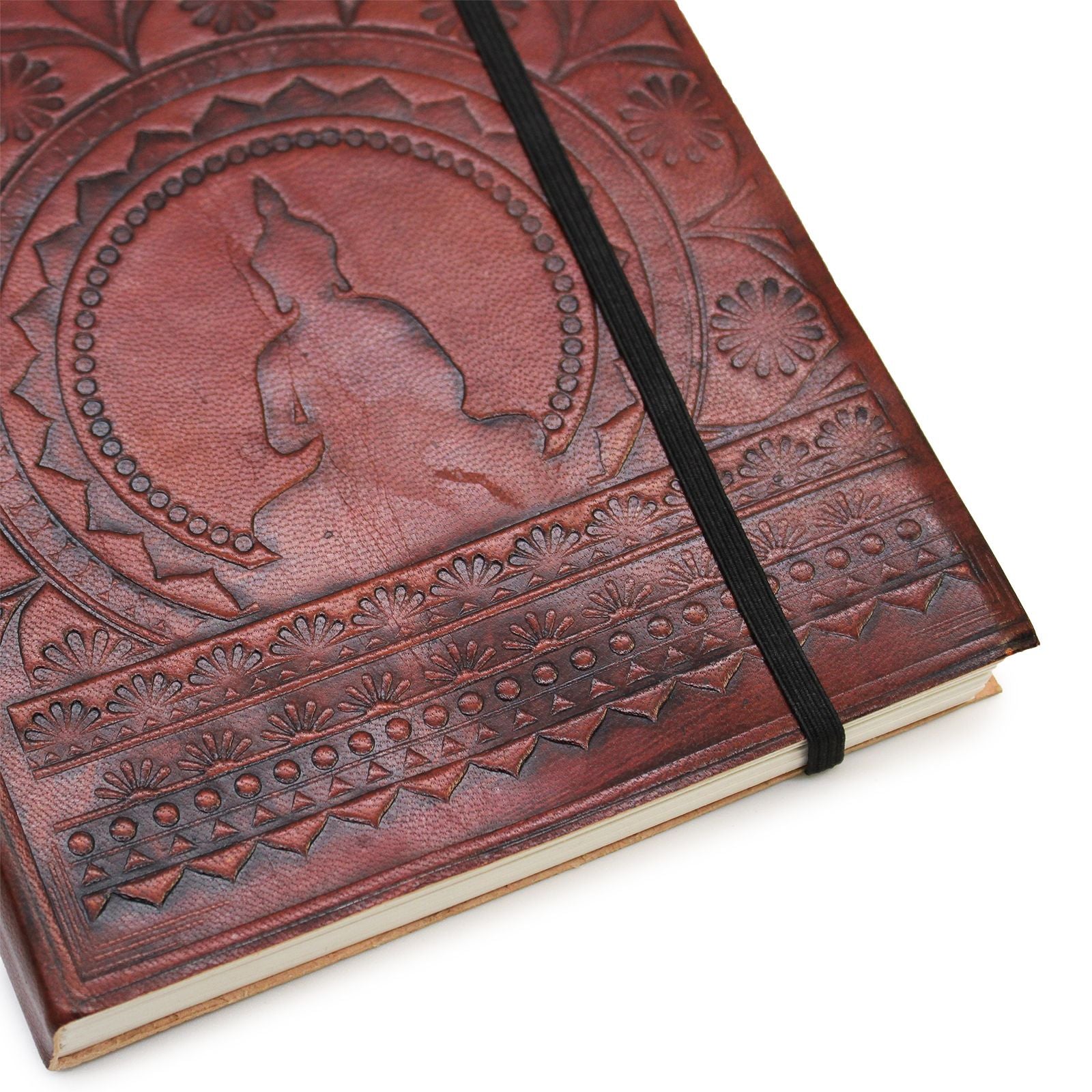 Carnet en Cuir Végétal – Petit Mandala Tibétain – avec Lanière