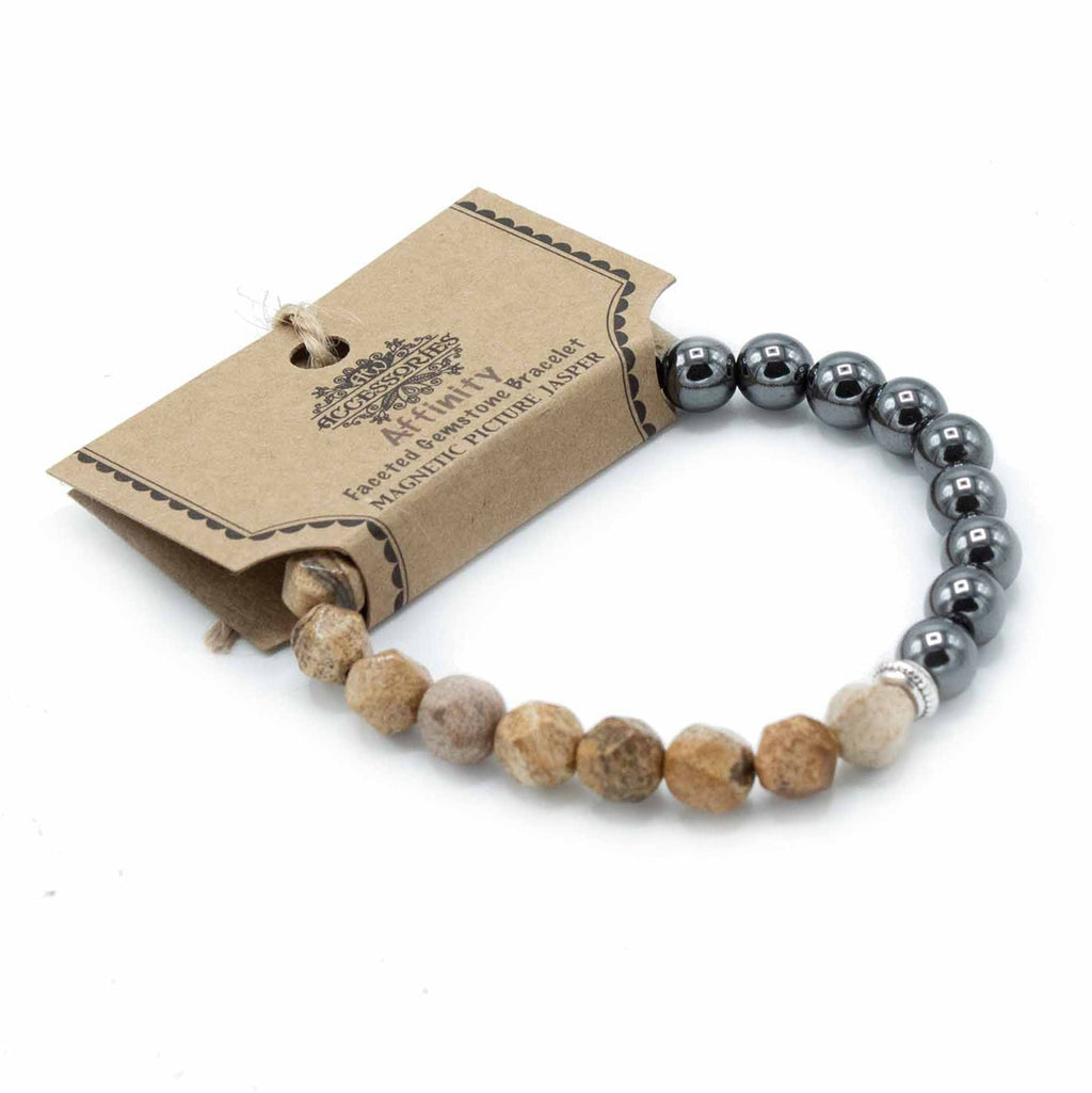 Bracelet Pierres Facettées – Jaspe Paysage (Fermoir Magnétique)