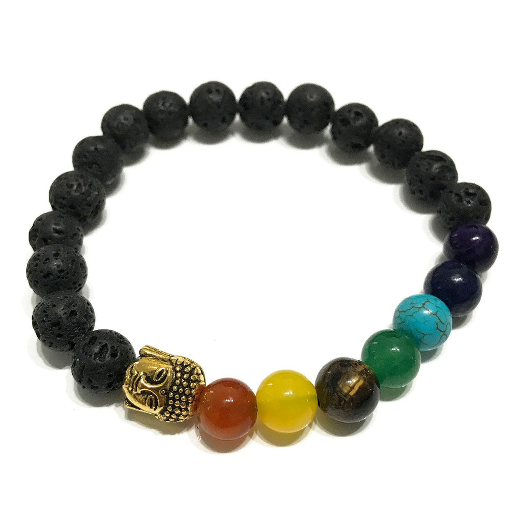 Bracelet en Pierre de Lave – Bouddha & Chakras