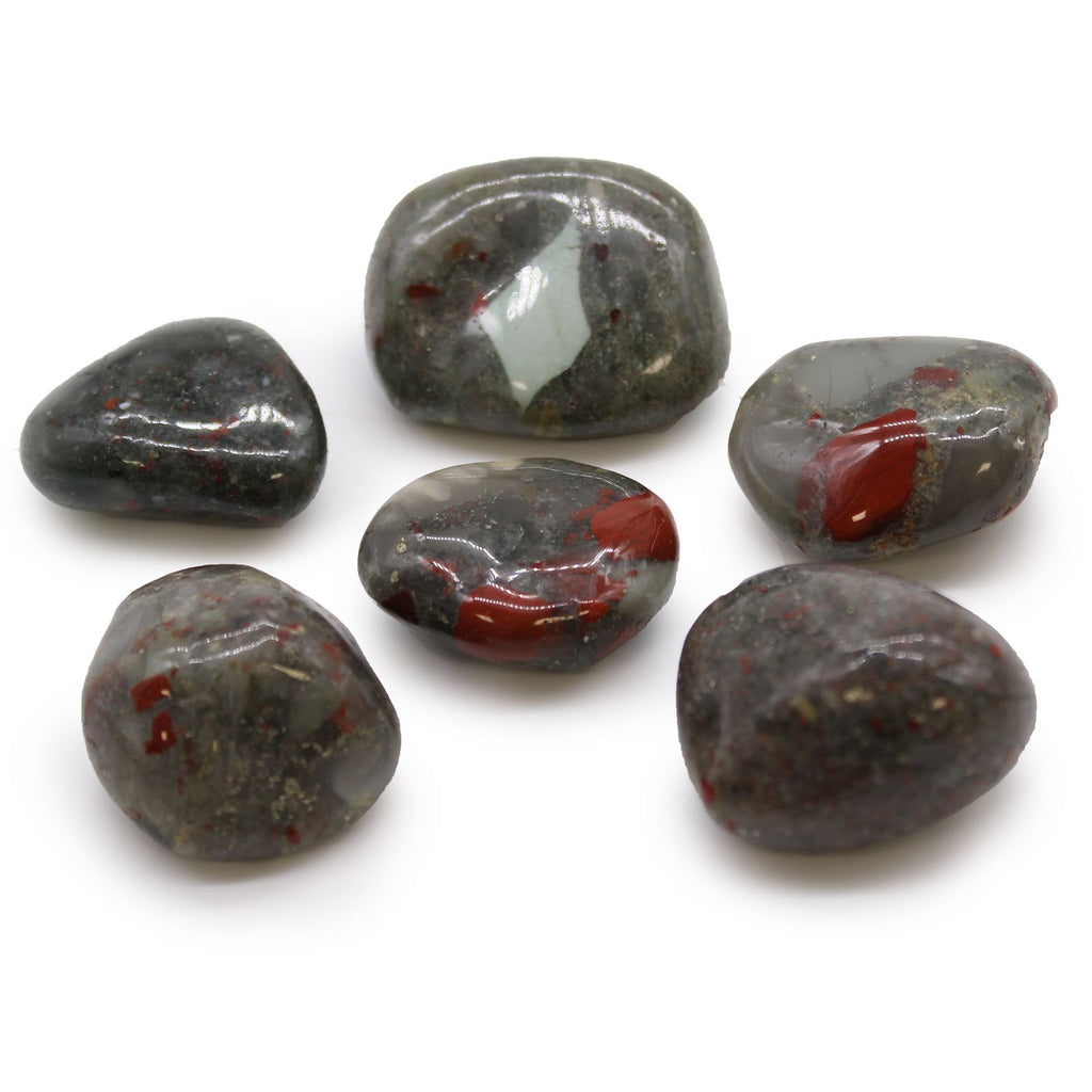 Lot de 6 Grosses Pierres Roulées – Héliotrope/Bloodstone (Afrique)