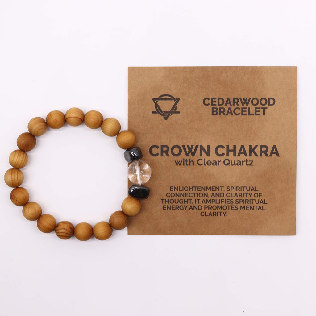 Bracelet Jonc en Bois de Cèdre – Chakra Couronne – Quartz Blanc