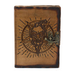 Carnet en Cuir – Pentagone & Crâne avec Brûlures – 18×13 cm