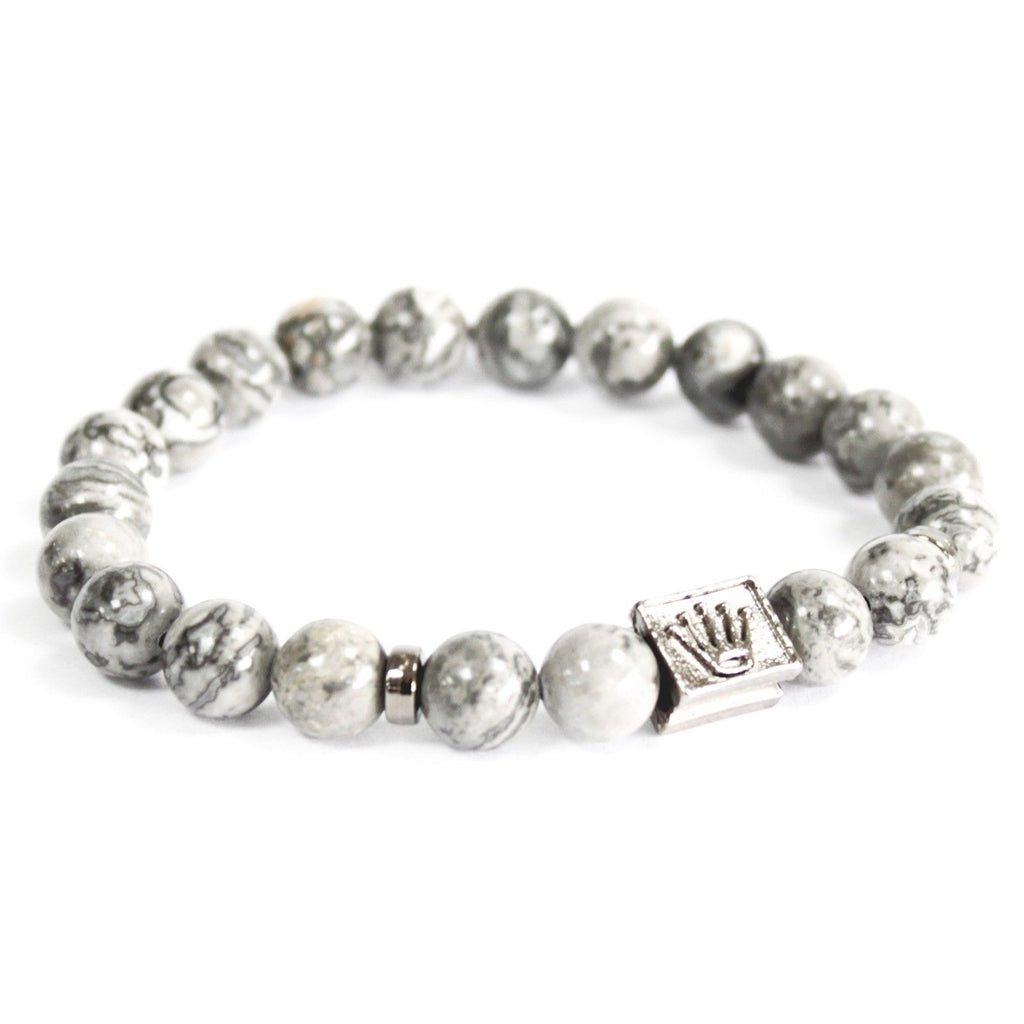 Bracelet Boho Bling – Couronne sur Agate Grise du Botswana