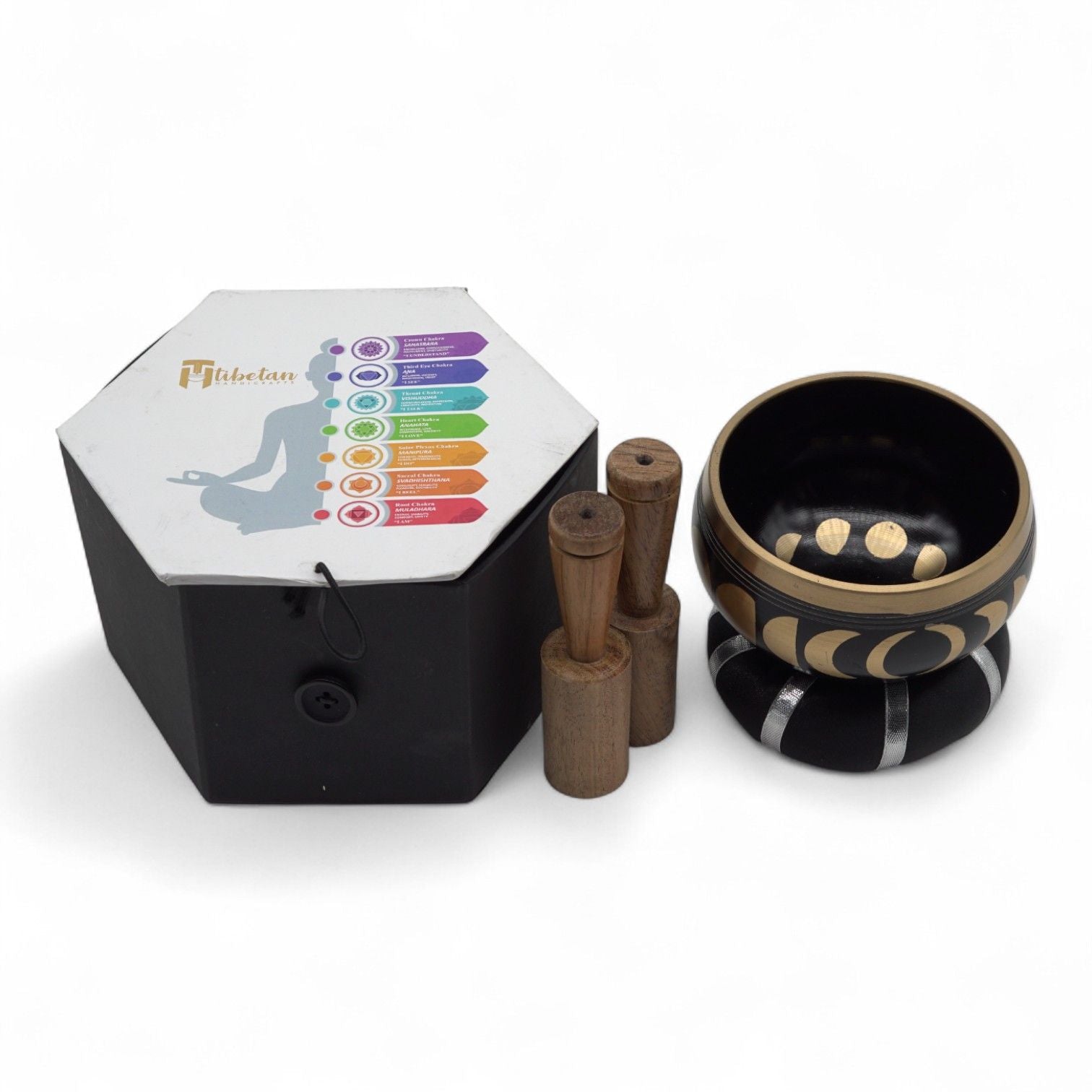 Set Bol Tibétain Coffret – Phases de Lune – Noir – 10,7 cm