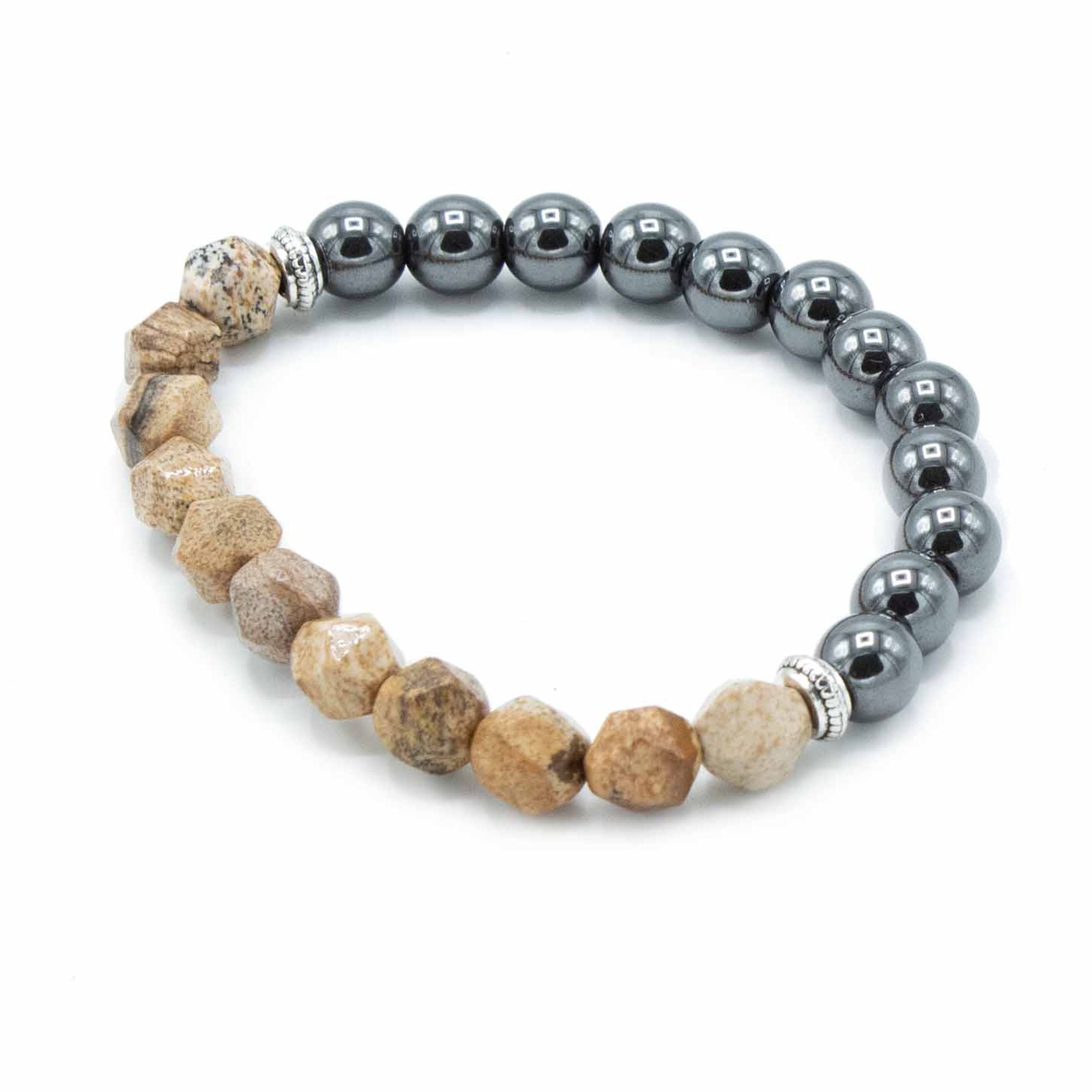 Bracelet Pierres Facettées – Jaspe Paysage (Fermoir Magnétique)