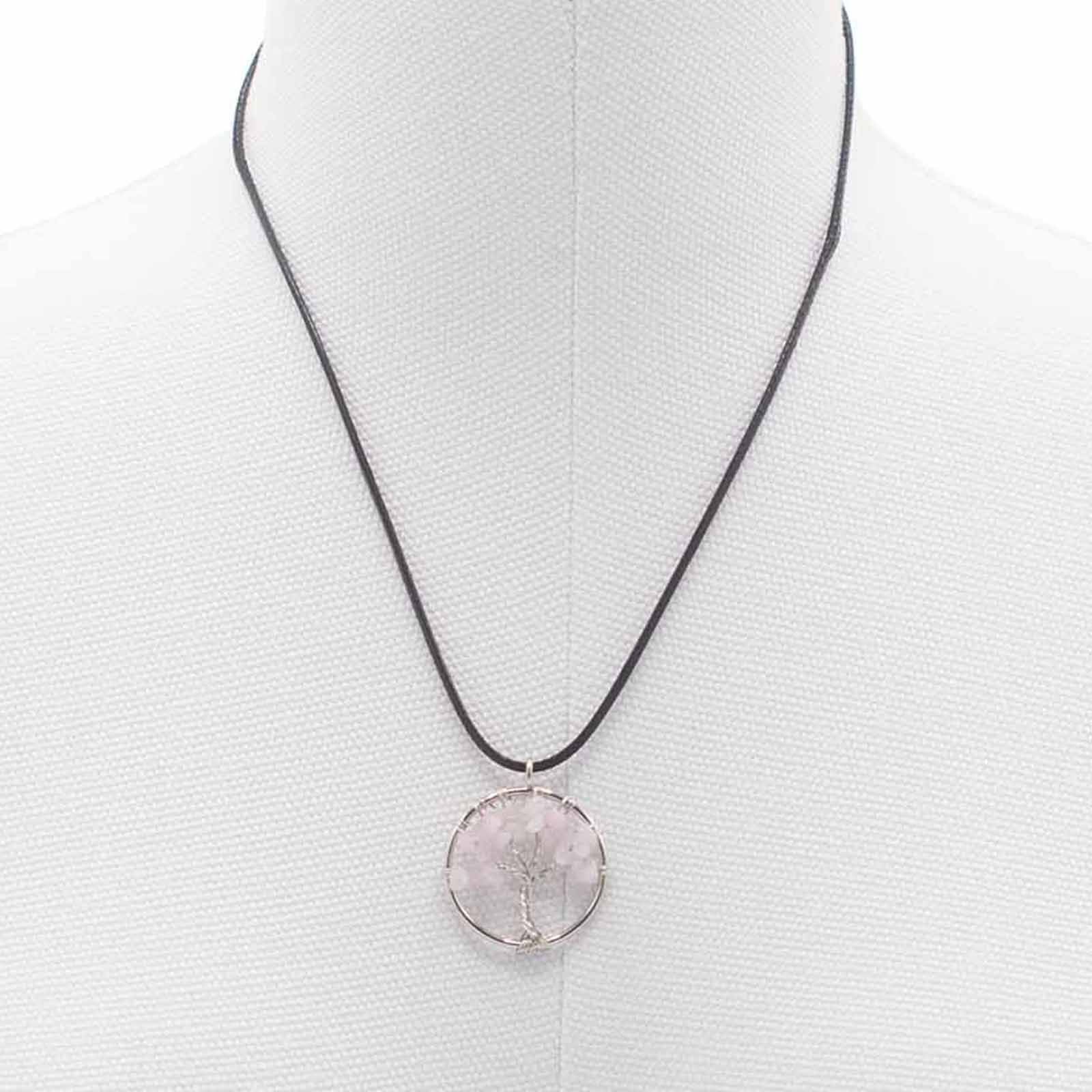 Collier Arbre de Vie – Feuillage de Quartz Rose