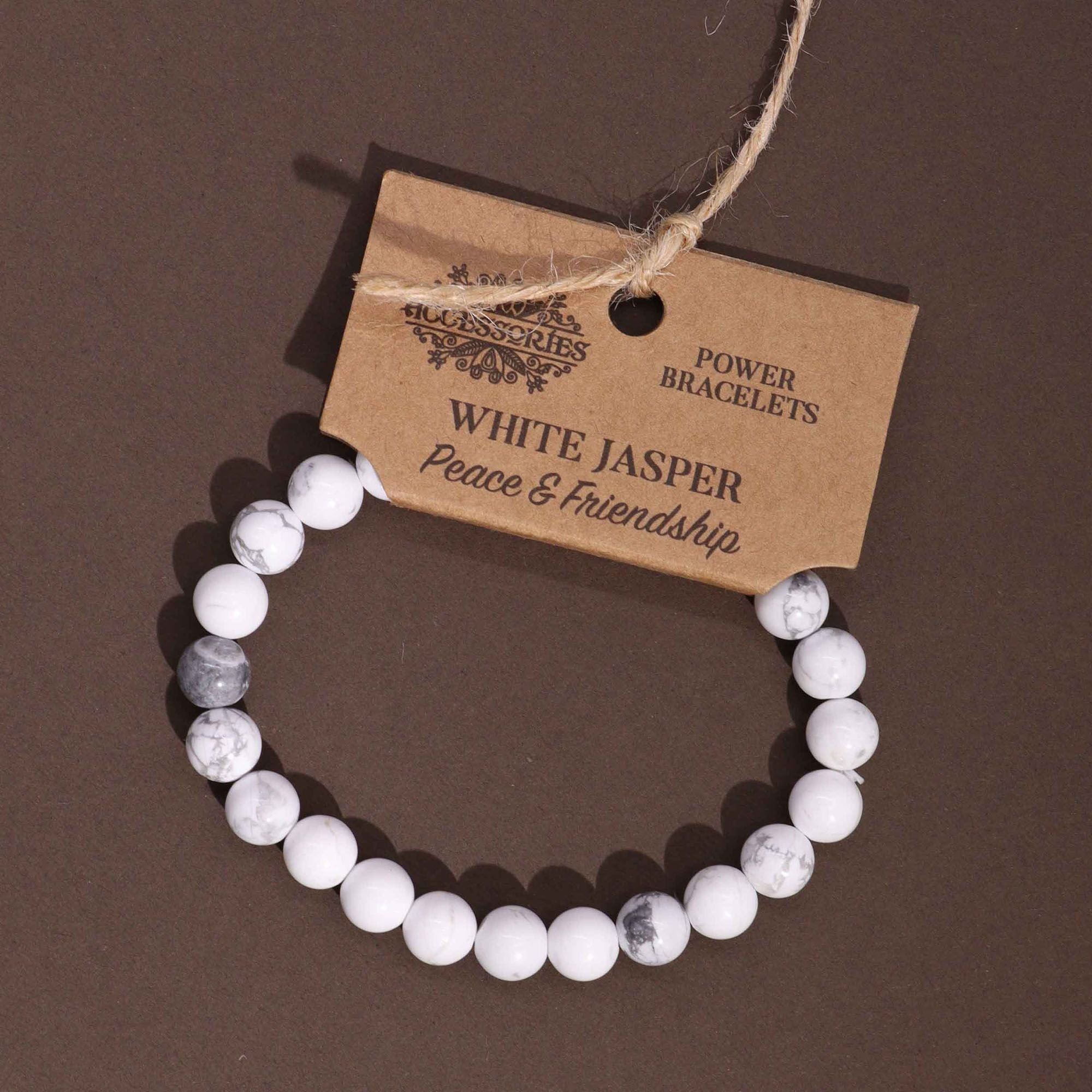 Bracelet Mala – Jaspe Blanc – Pierres Rondes