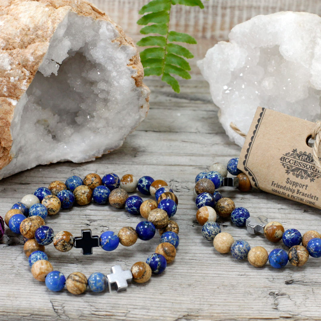 Set de 2 Bracelets de Soutien – Sodalite & Pierre de Paysage