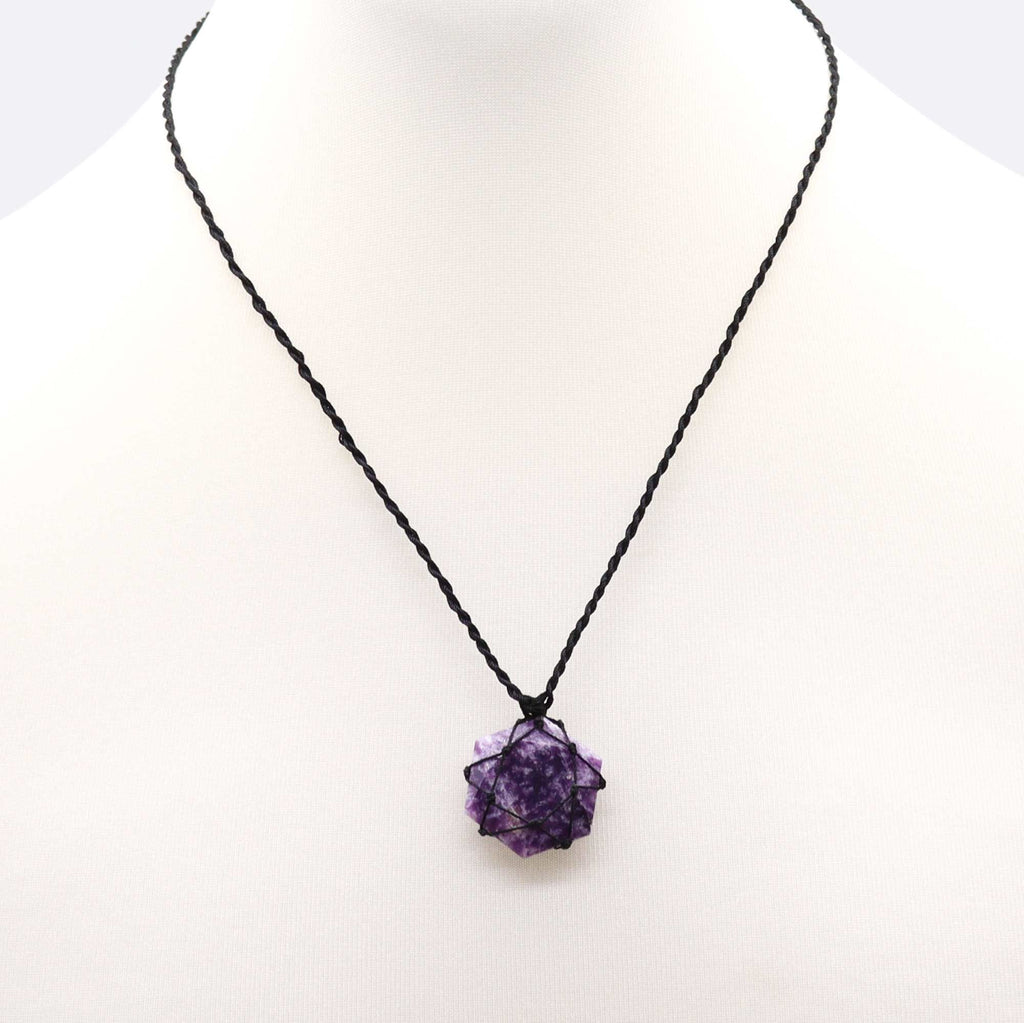 Pendentif Hexagone Macramé – Lépidolite