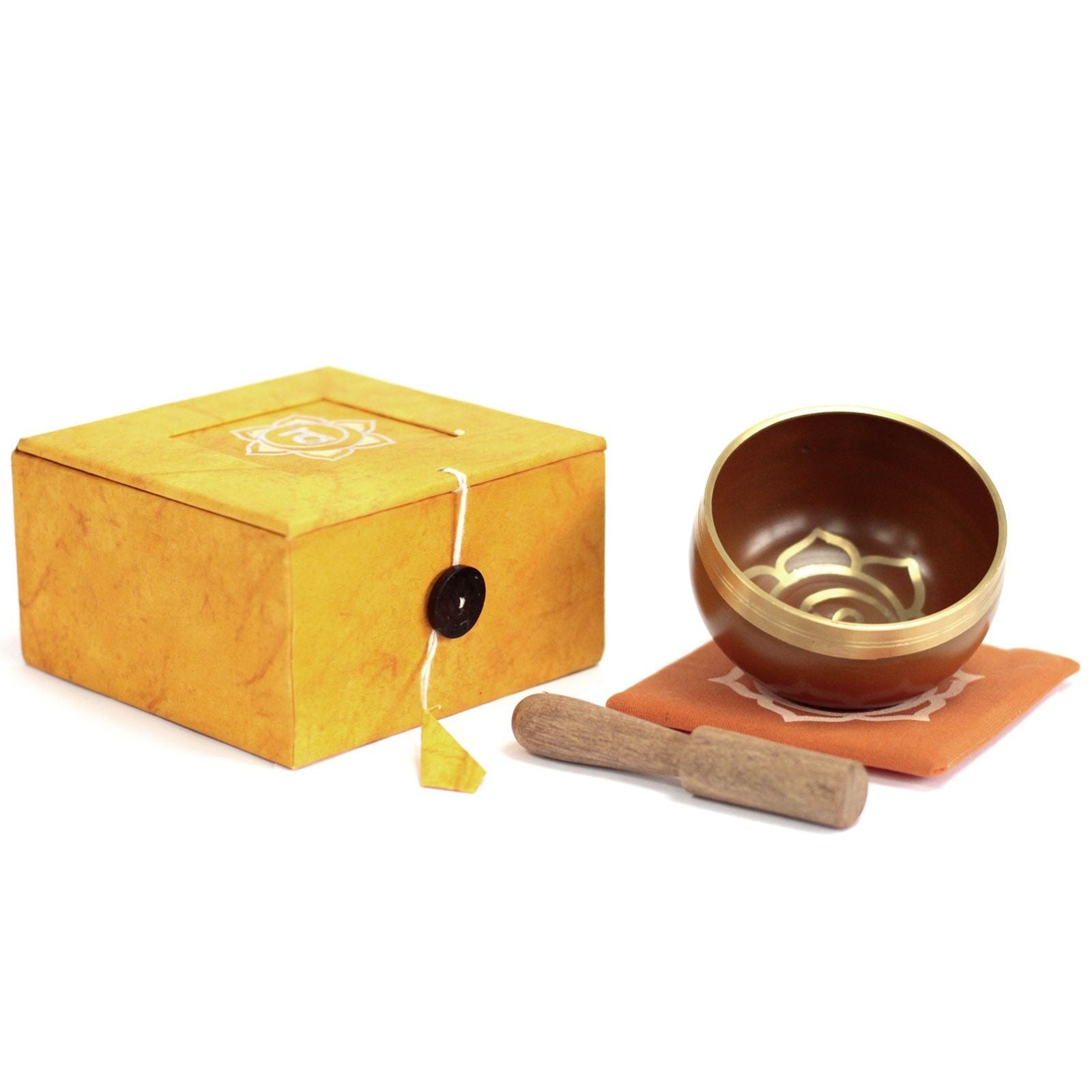 Coffret Bol Chantant Tibétain Chakra Sacré – Orange – Avec Coussin & Maillet en Bois