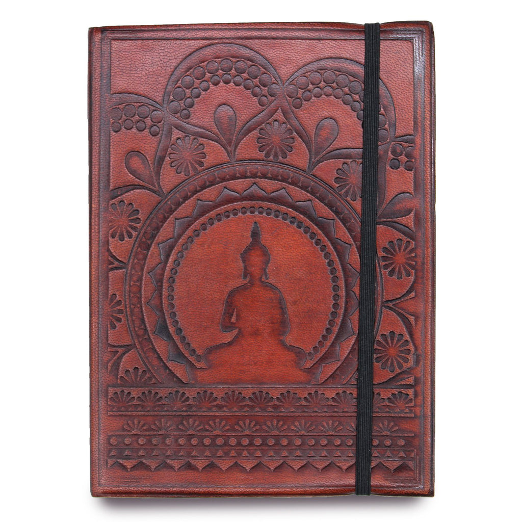 Carnet en Cuir Végétal – Petit Mandala Tibétain – avec Lanière