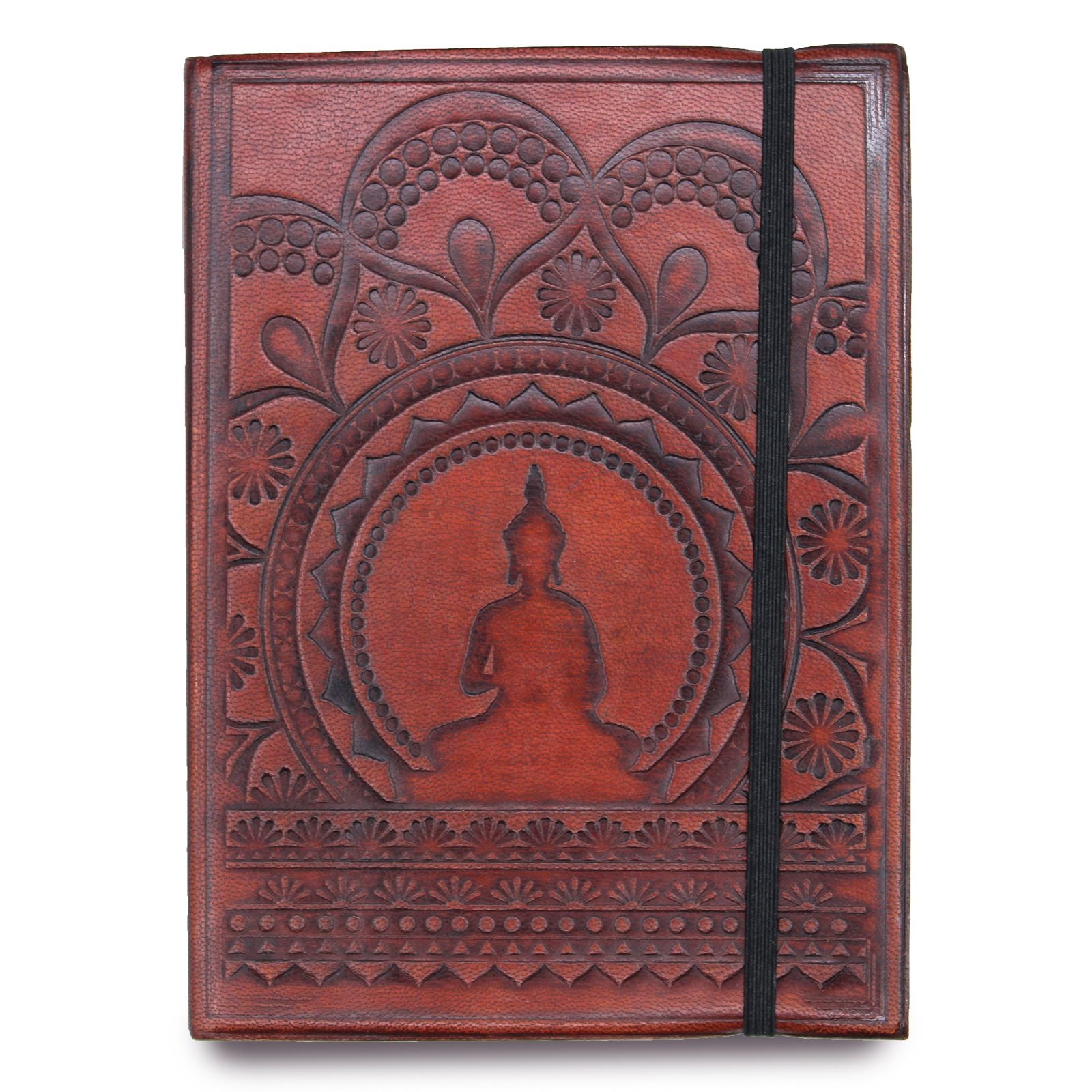 Carnet en Cuir Végétal – Petit Mandala Tibétain – avec Lanière