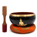 Set Bol Tibétain Coffret – Bouddha – Noir/Orange – 14 cm
