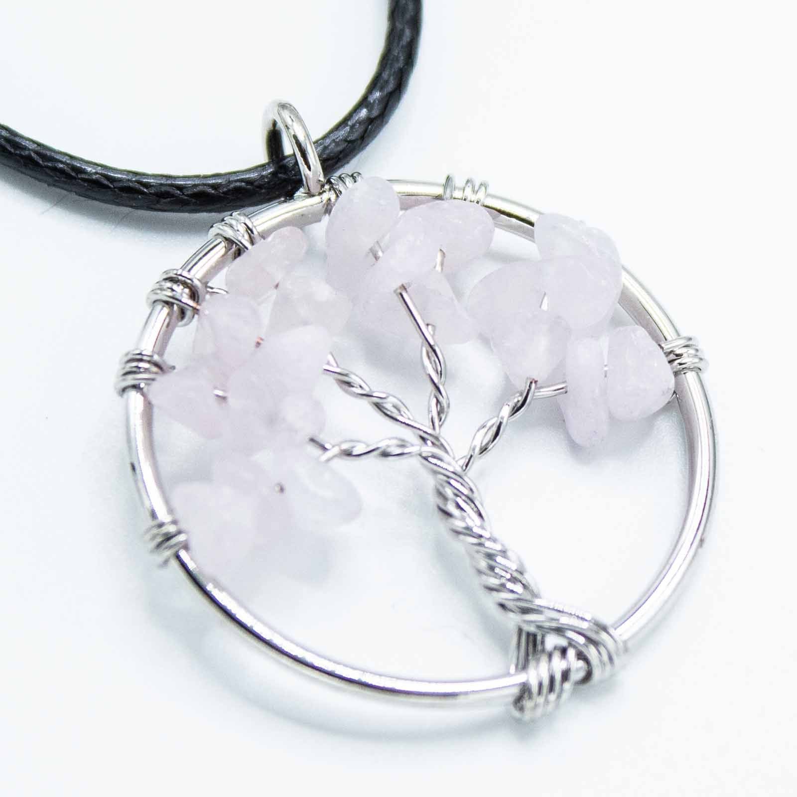 Collier Arbre de Vie – Feuillage de Quartz Rose