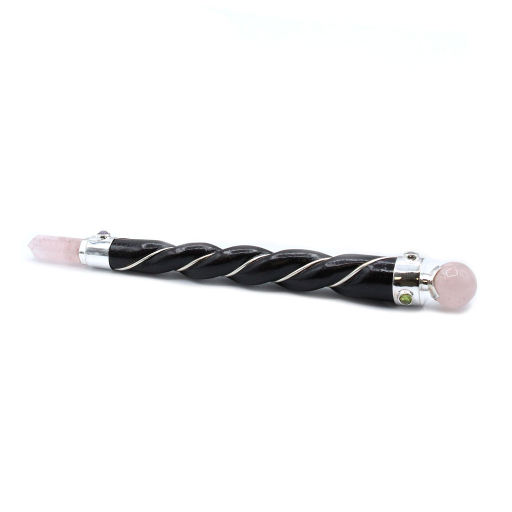 Baguette Torsadée Argent – Sphère de Quartz Rose