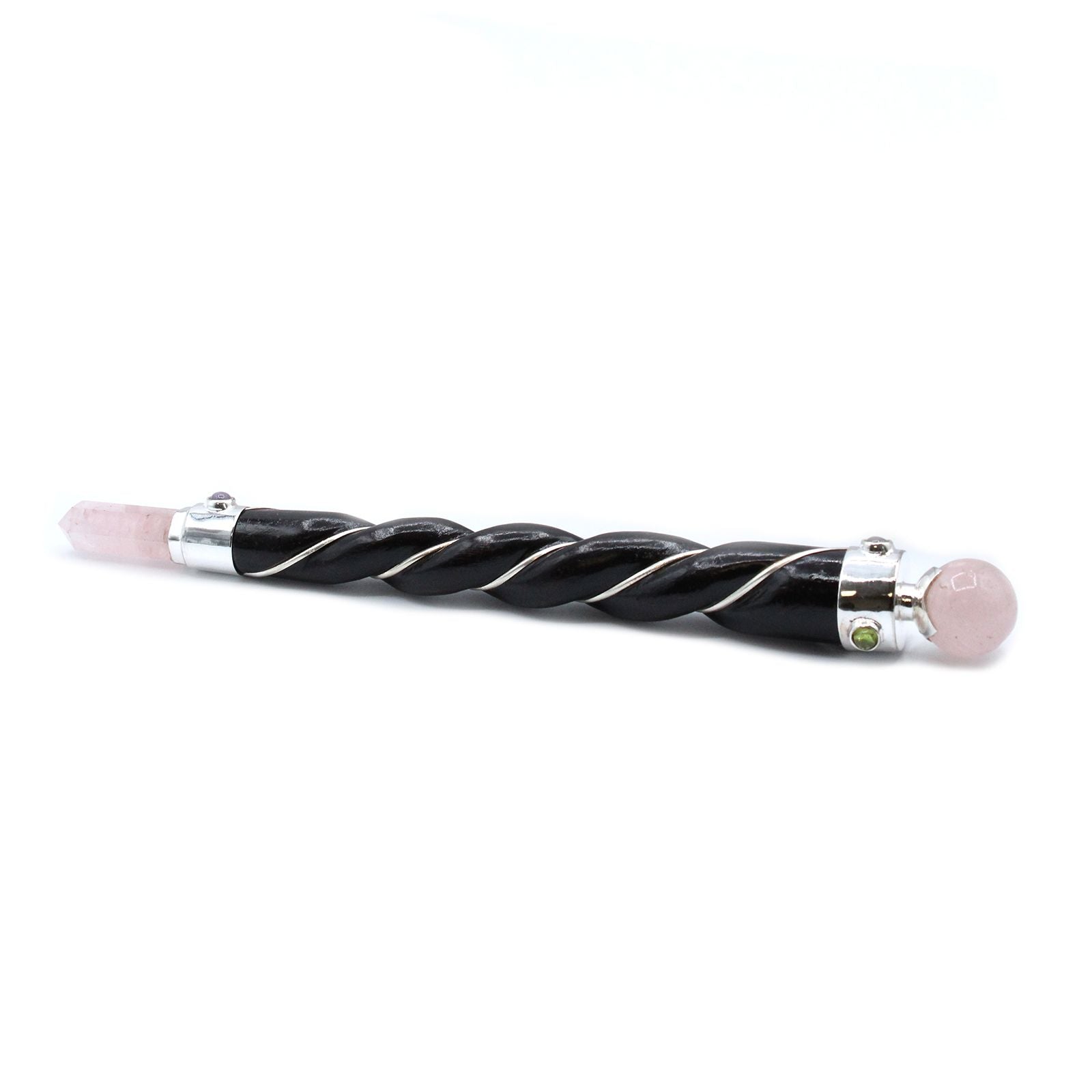 Baguette Torsadée Argent – Sphère de Quartz Rose
