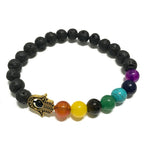 Bracelet en Pierre de Lave – Hamsa & Chakras
