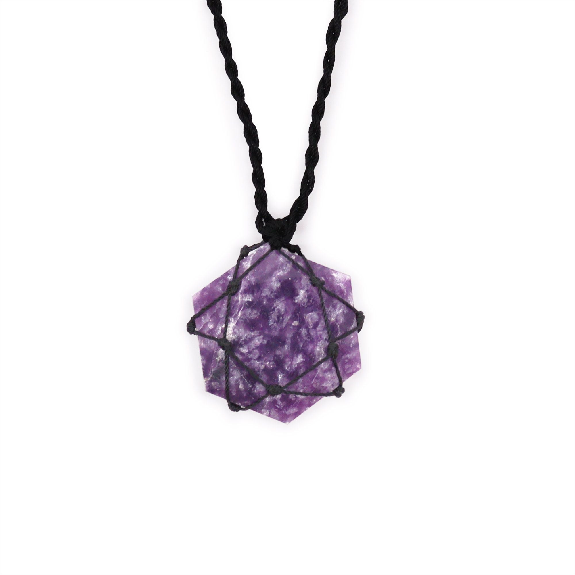 Pendentif Hexagone Macramé – Lépidolite