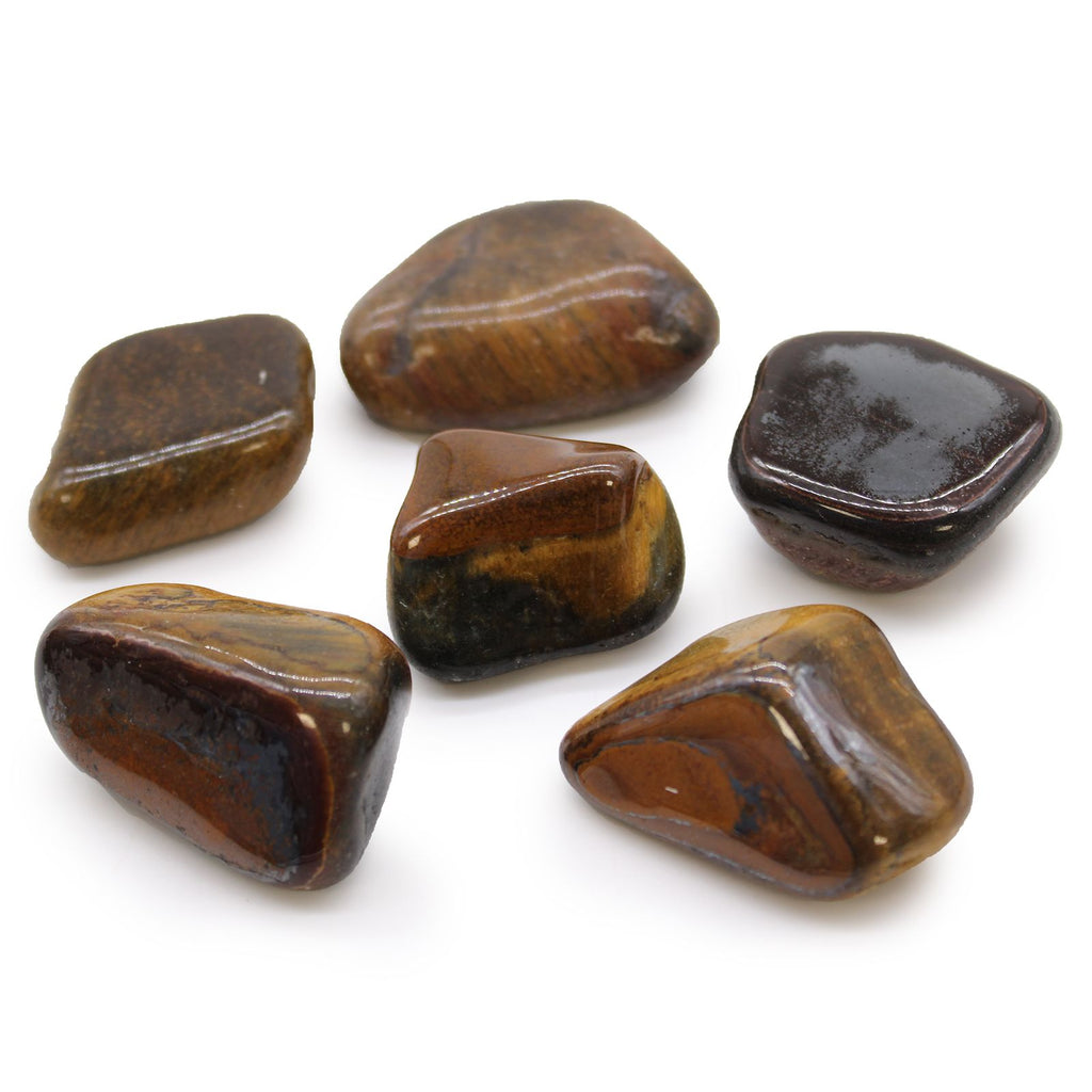 Lot de 6 Grosses Pierres Roulées – Œil de Tigre Varié (Afrique)