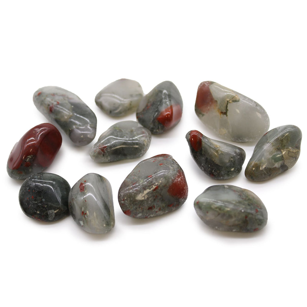 Sachet de 12 Pierres Roulées Moyennes – Héliotrope/Bloodstone
