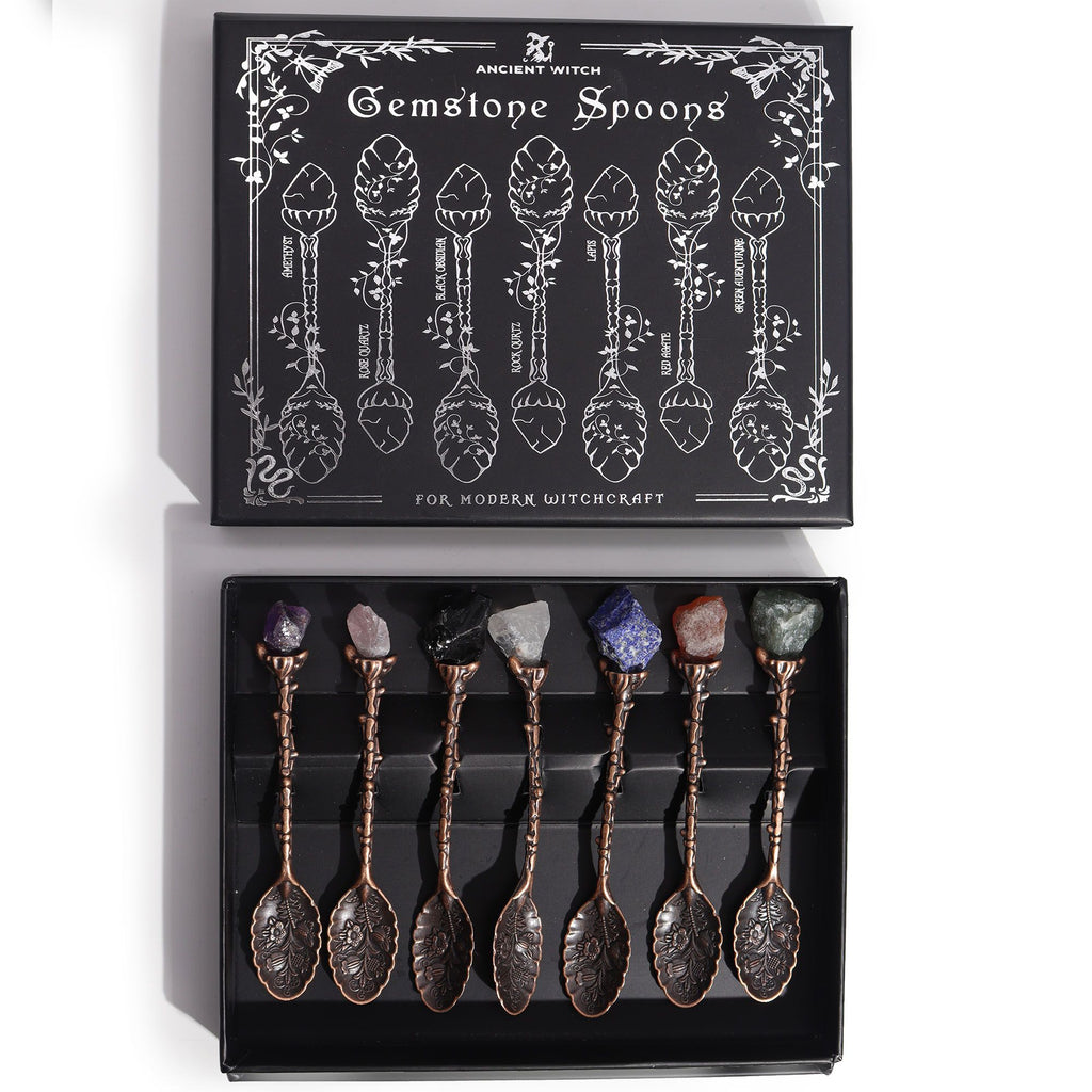 Set de 7 Cuillères Rituelles en Gemme – Finition Bronze