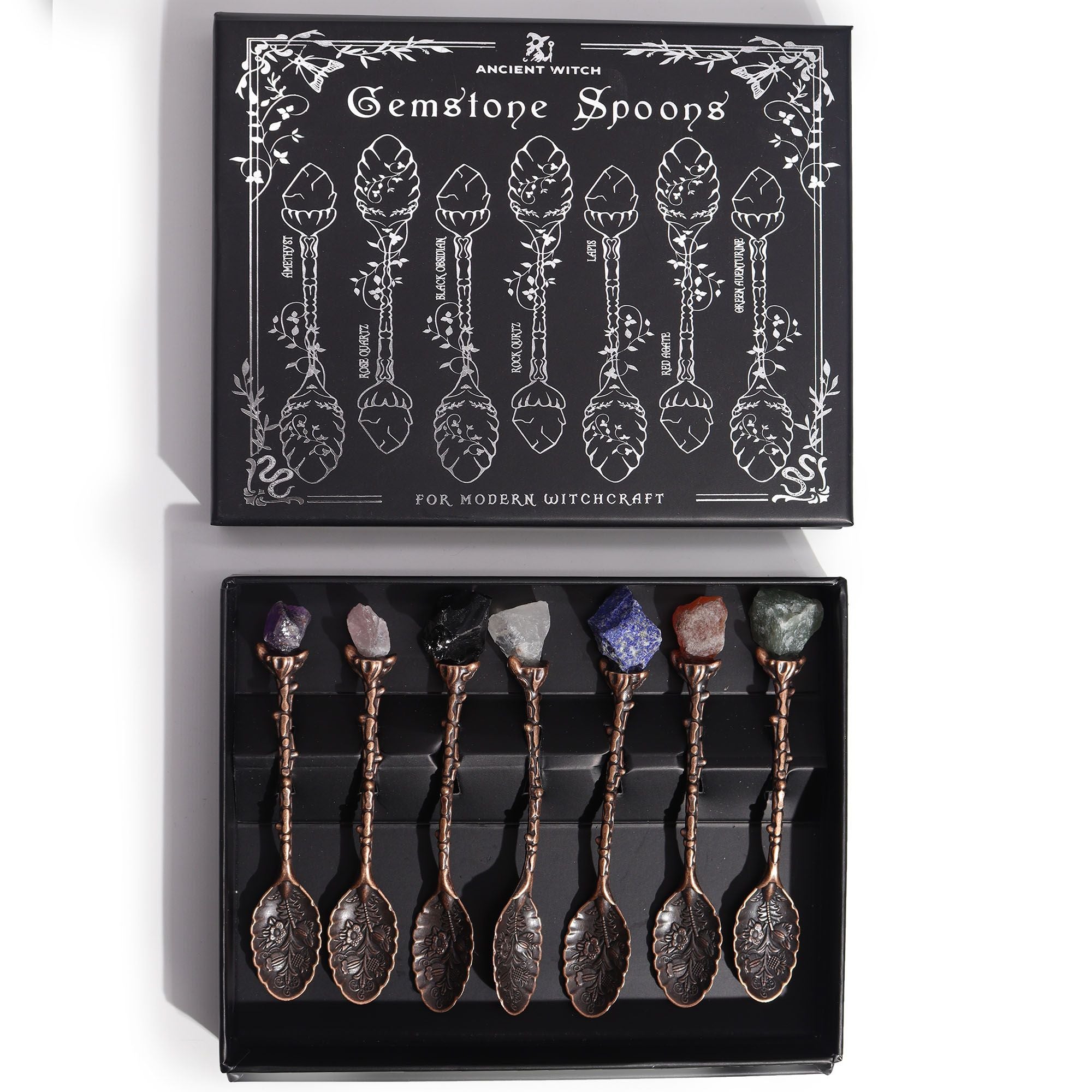 Set de 7 Cuillères Rituelles en Gemme – Finition Bronze