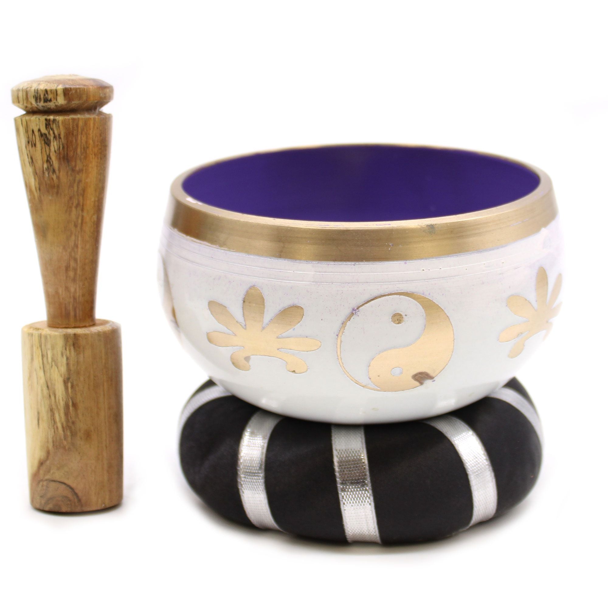 Set Bol Tibétain Coffret – Yin & Yang – Blanc/Violet – 10,7 cm