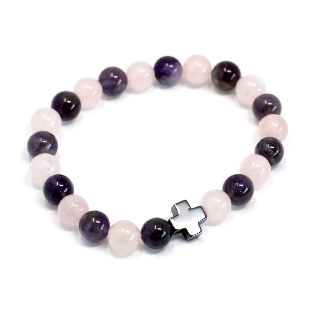 Set de 2 Bracelets d'Amour – Améthyste & Quartz Rose