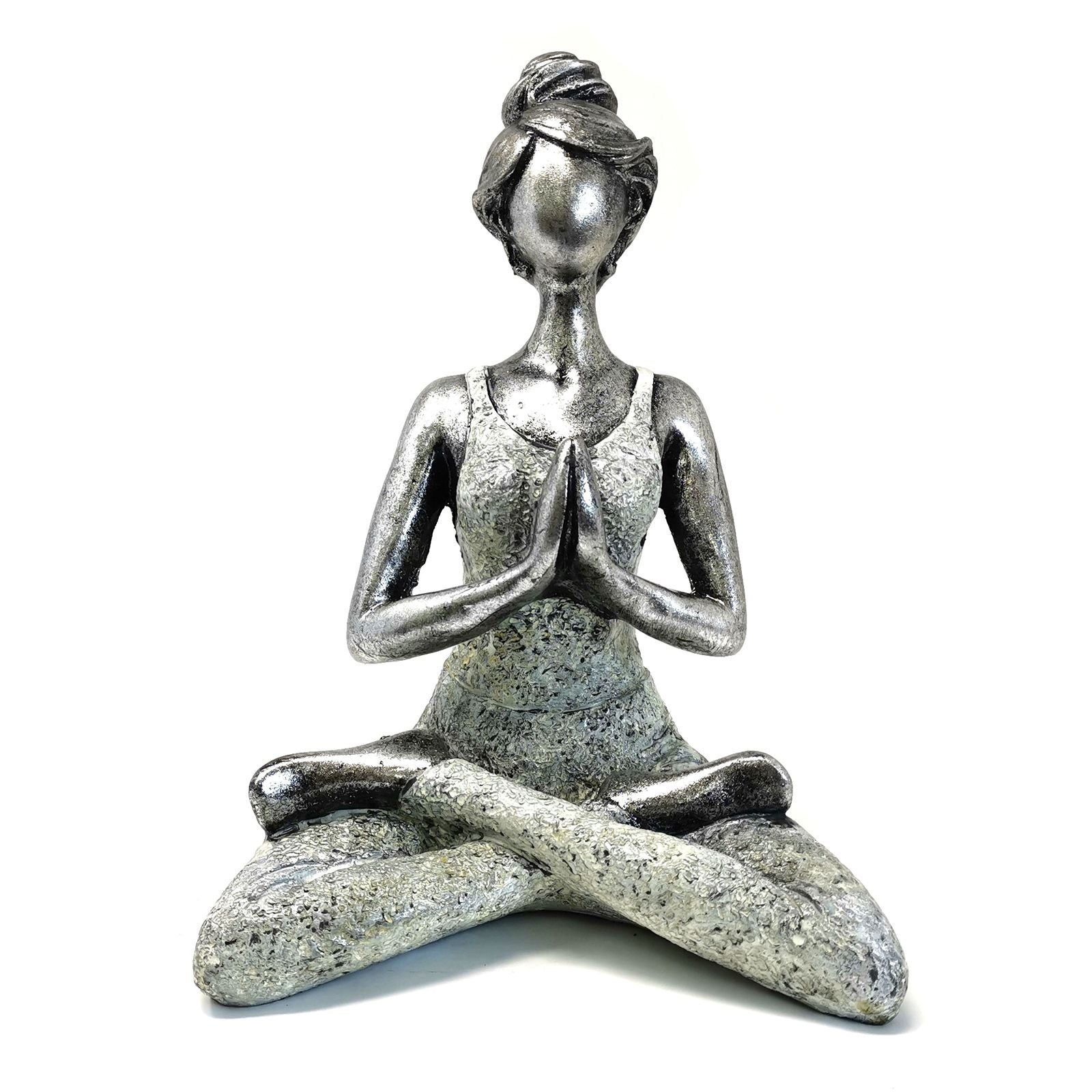 Figurine Déesse Yoga – Argent & Blanc – 24 cm
