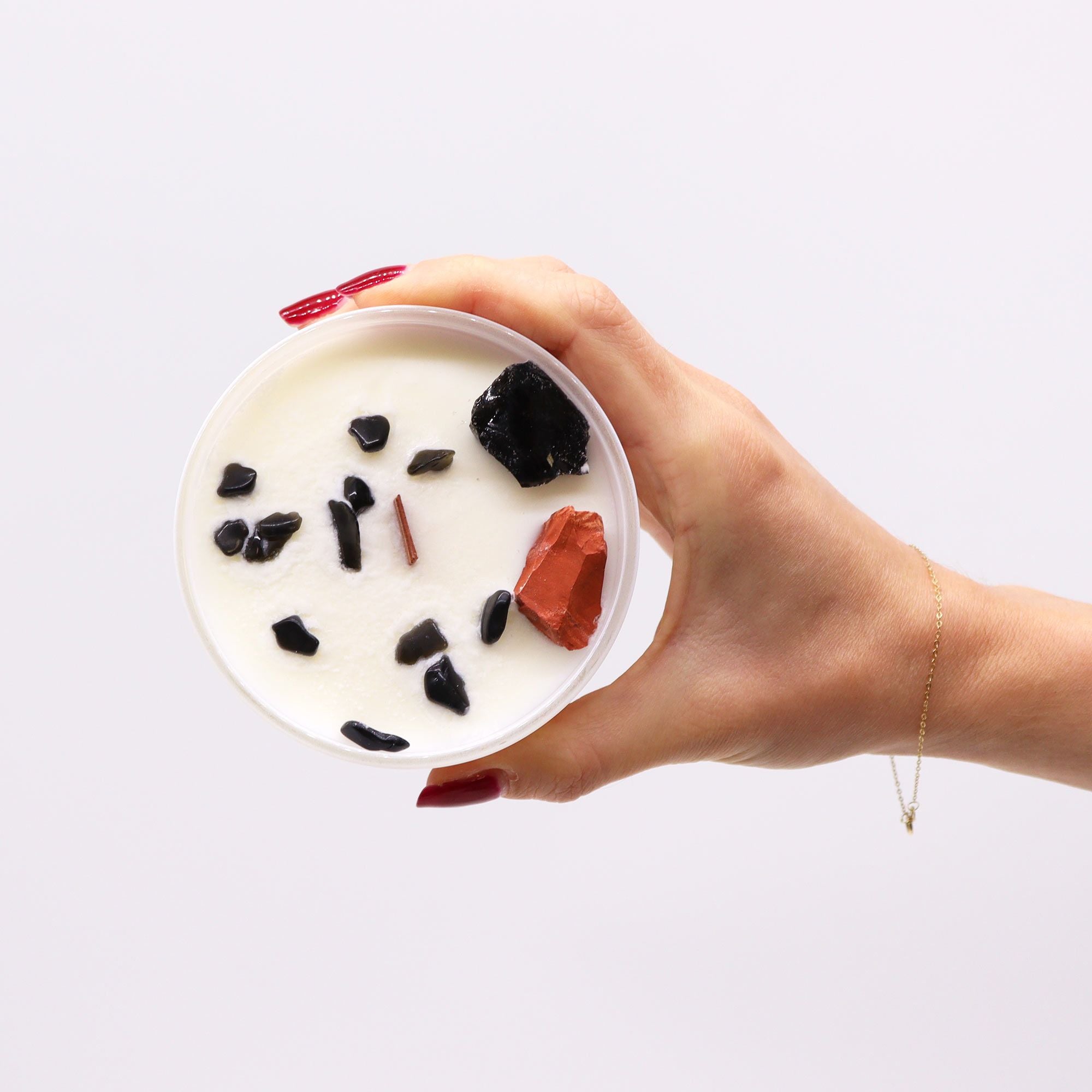 Bougie Chakra Racine – Jaspe Rouge & Agate Noire