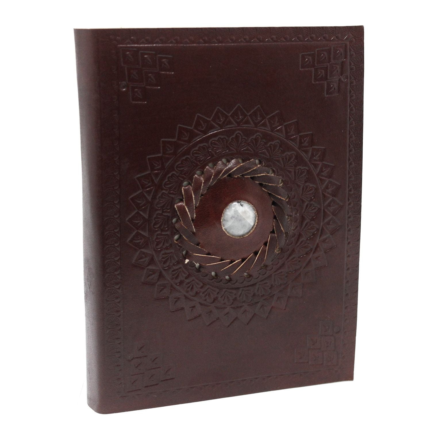 Carnet en Cuir – Pierre de Lune Sertie – 17×12 cm