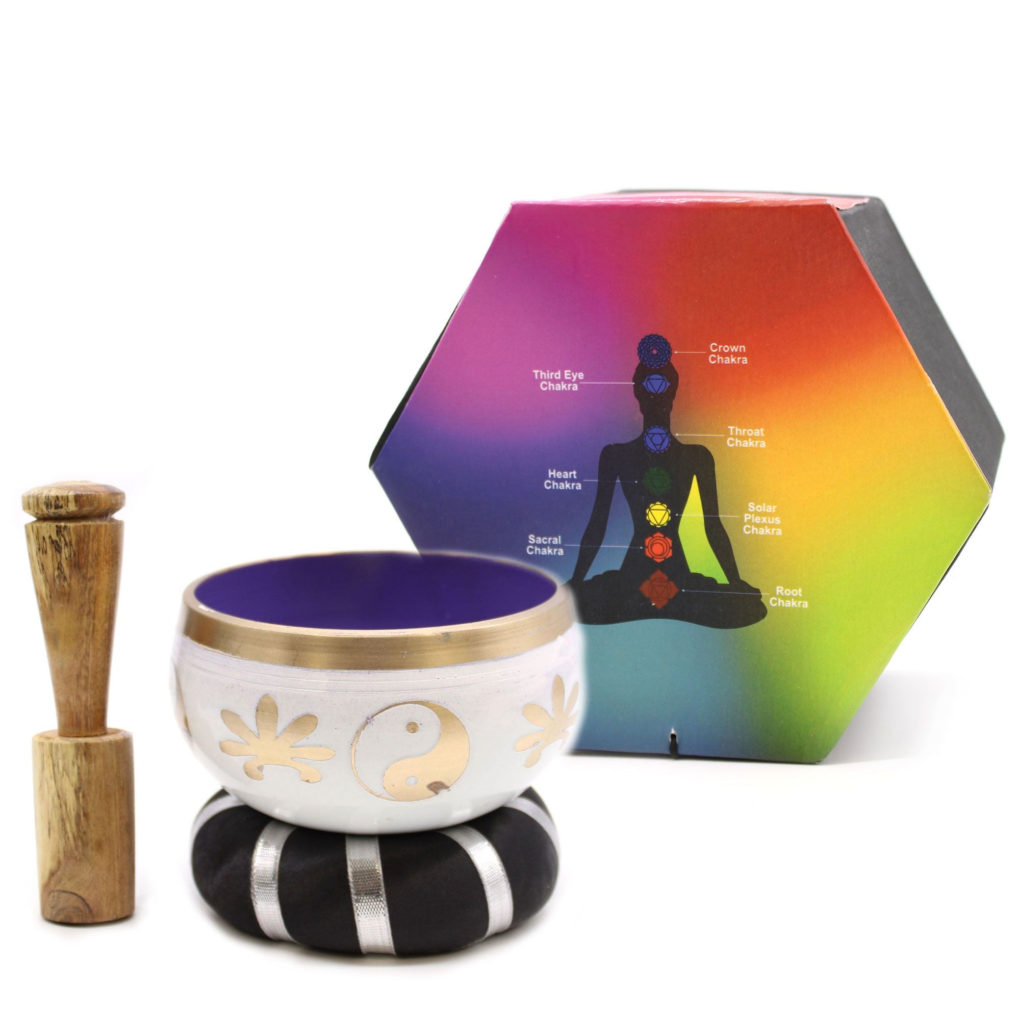 Set Bol Tibétain Coffret – Yin & Yang – Blanc/Violet – 10,7 cm