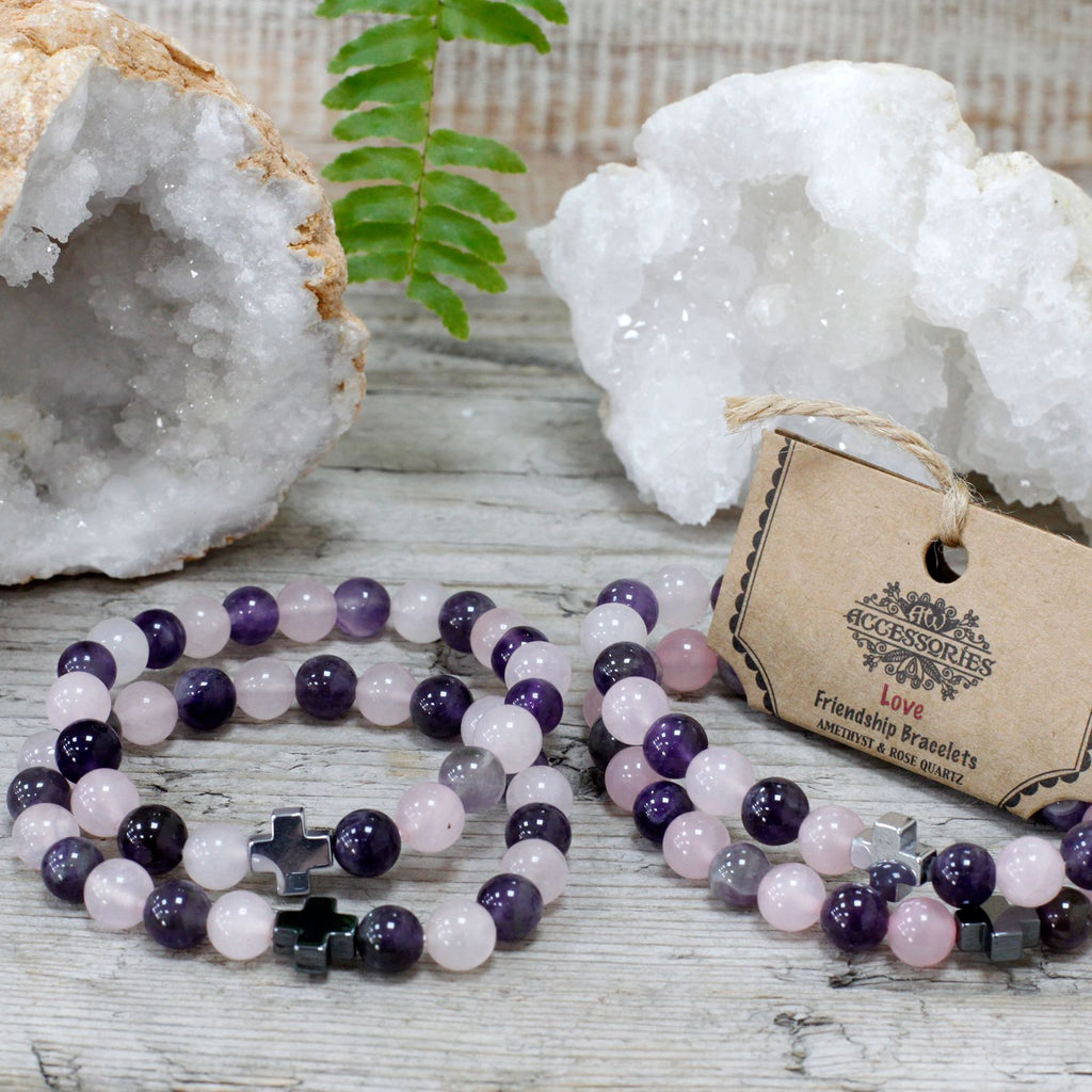 Set de 2 Bracelets d'Amour – Améthyste & Quartz Rose