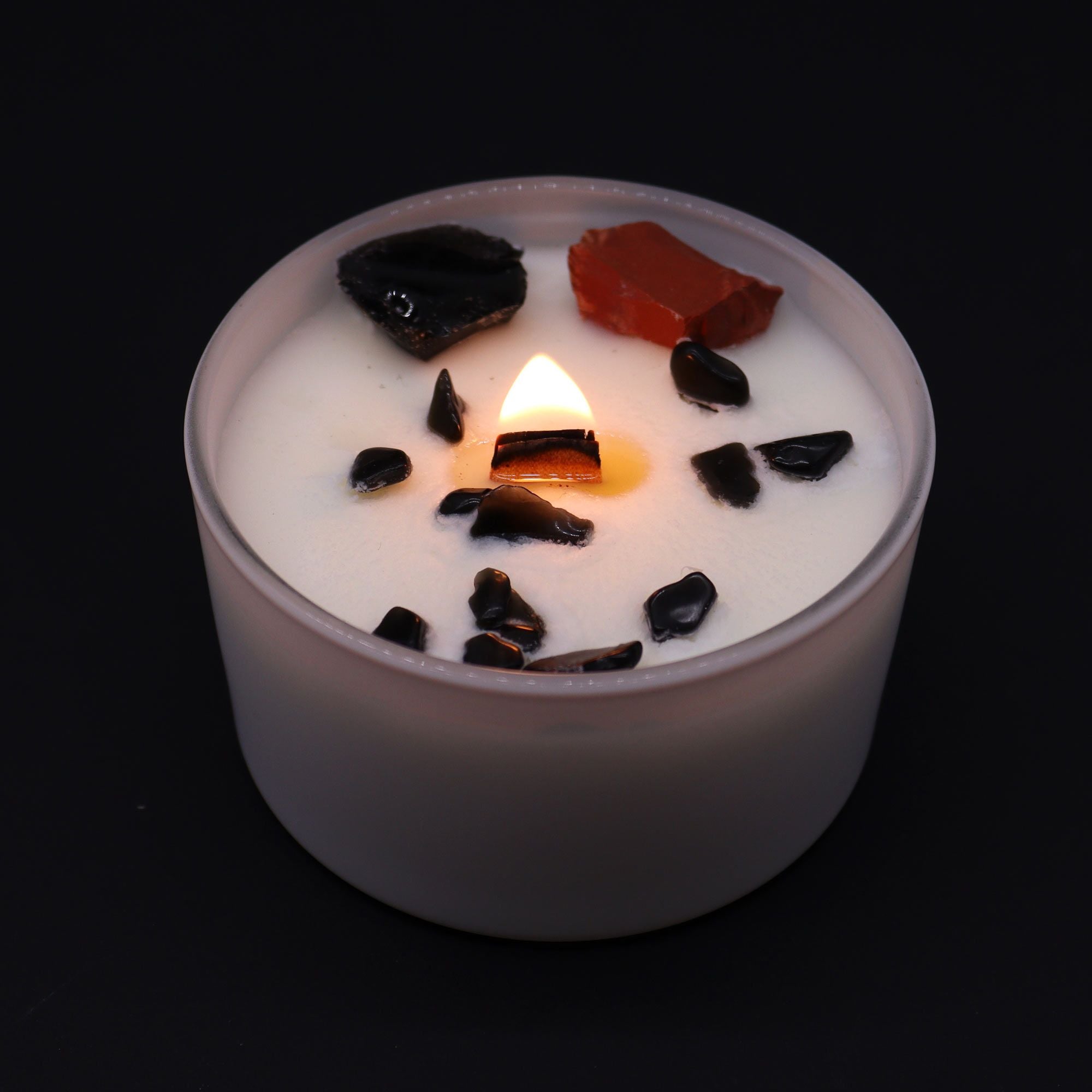 Bougie Chakra Racine – Jaspe Rouge & Agate Noire