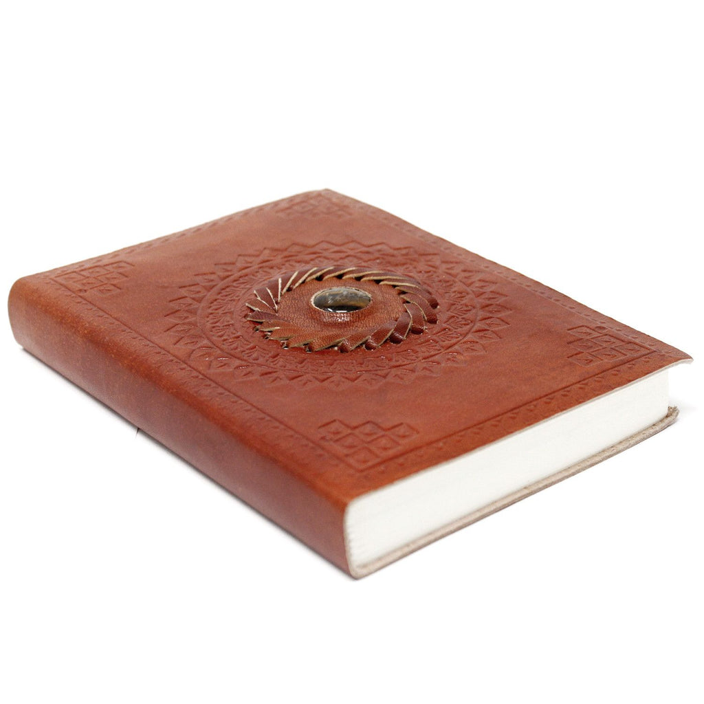 Carnet en Cuir – Œil de Tigre Serti – 17×12 cm