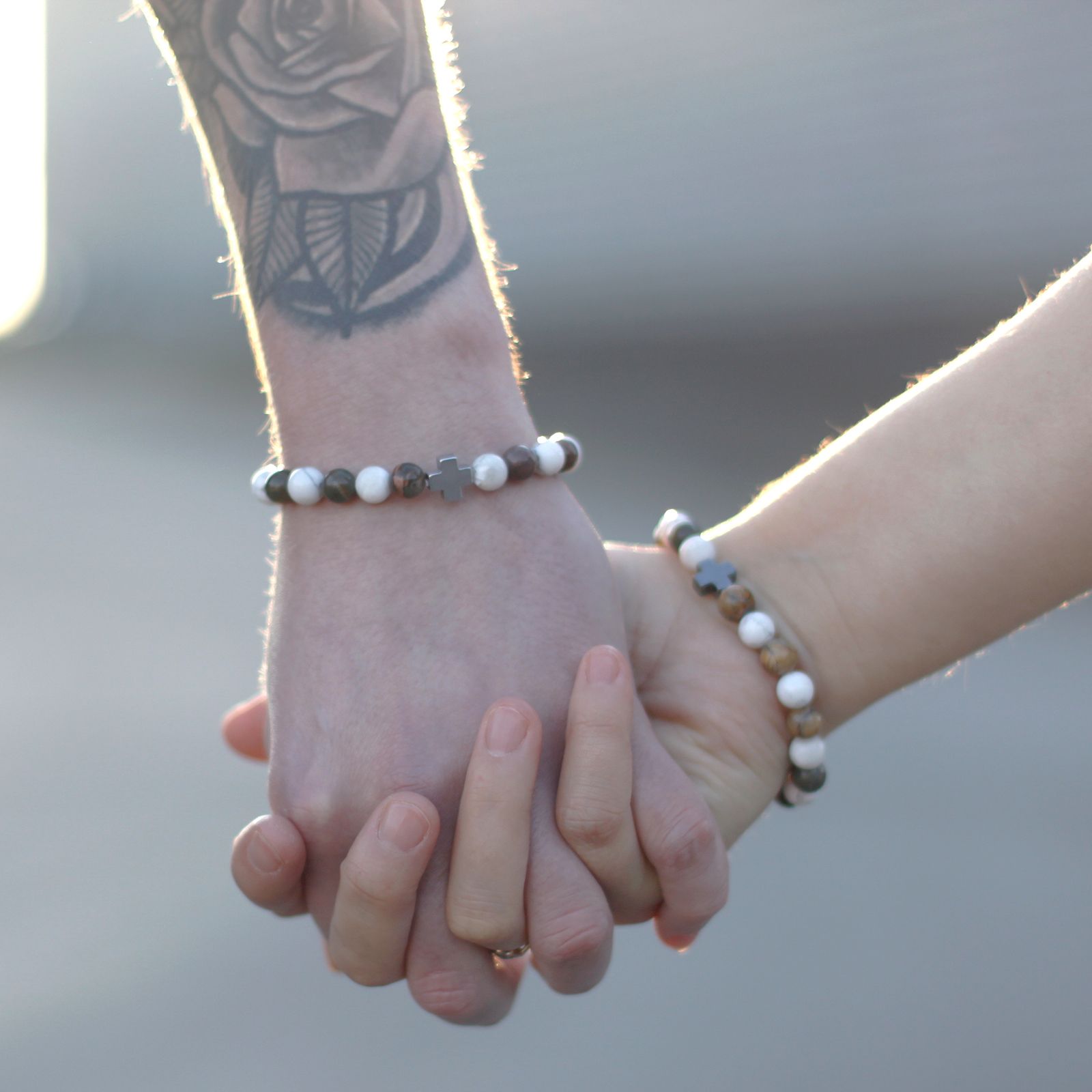 Set de 2 Bracelets d'Amour – Améthyste & Quartz Rose