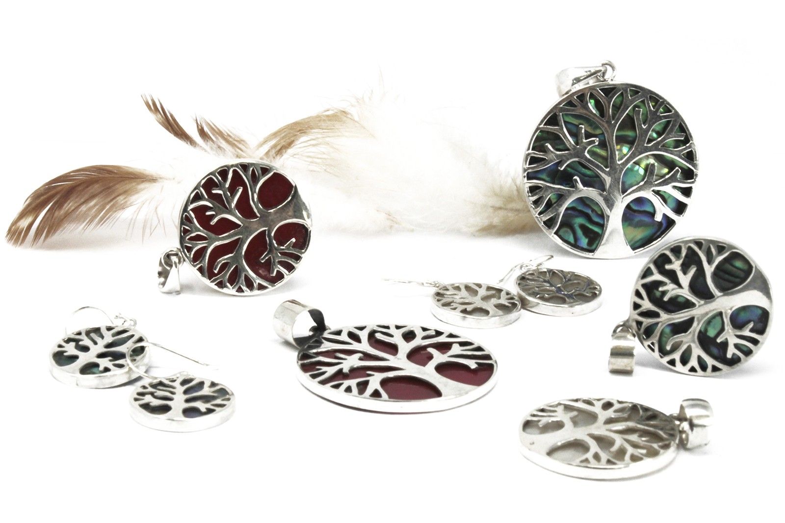 Boucles d'Oreilles Arbre de Vie en Argent 925 – Nacre Abalone – 15 mm
