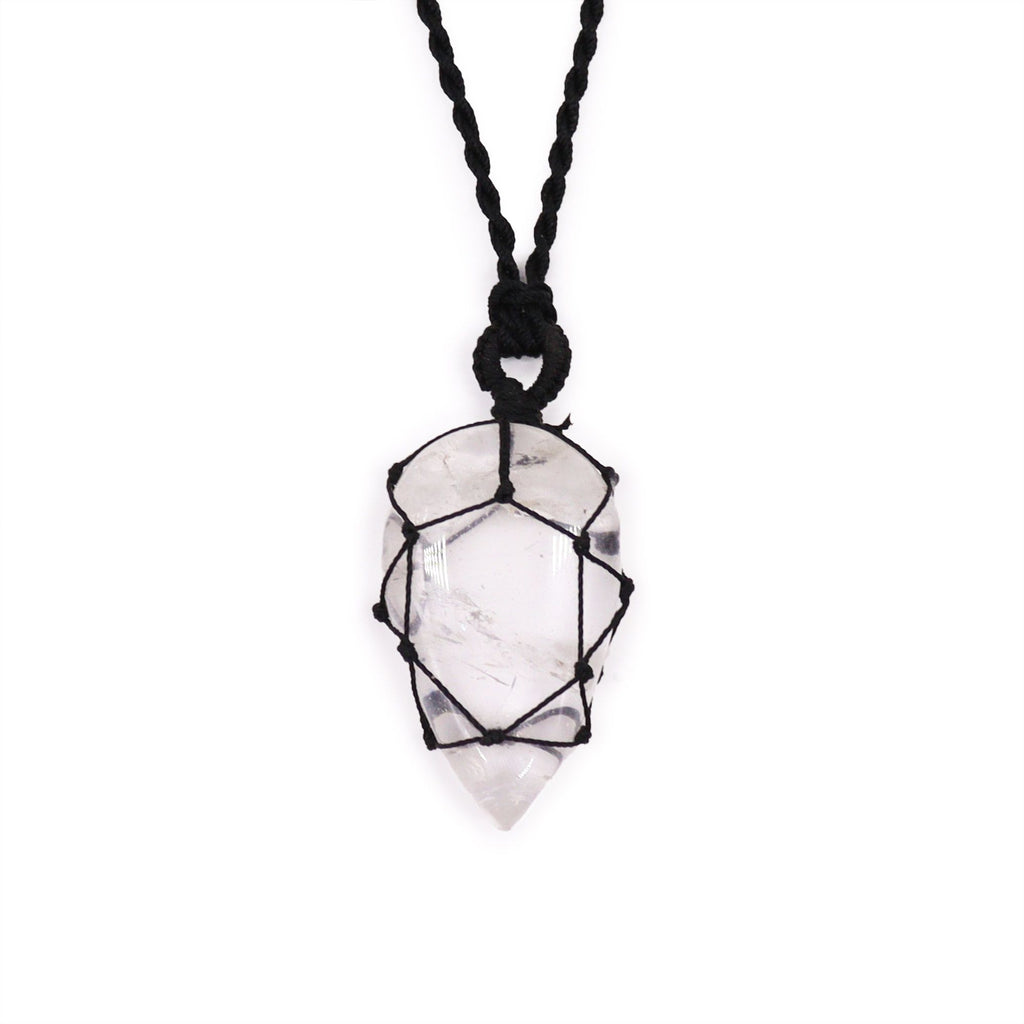 Pendentif Goutte Macramé – Cristal de Roche