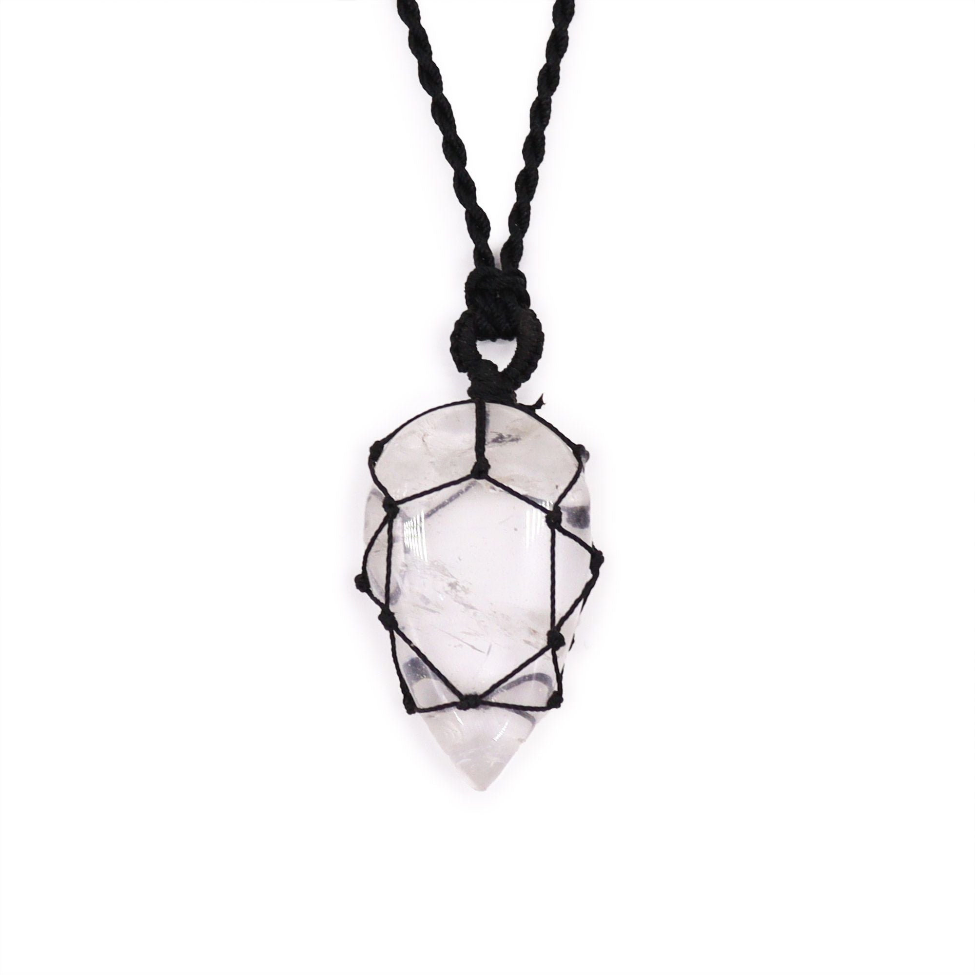 Pendentif Goutte Macramé – Cristal de Roche