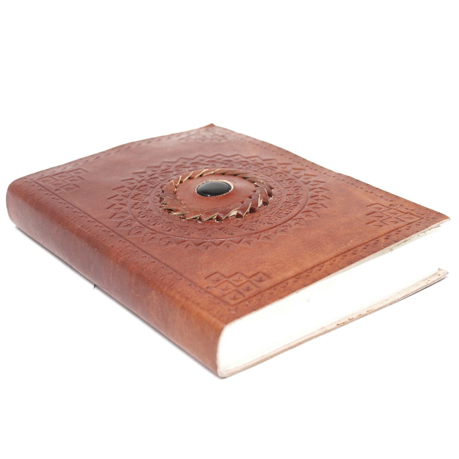 Carnet en Cuir – Onyx Noir Serti – 17×12 cm