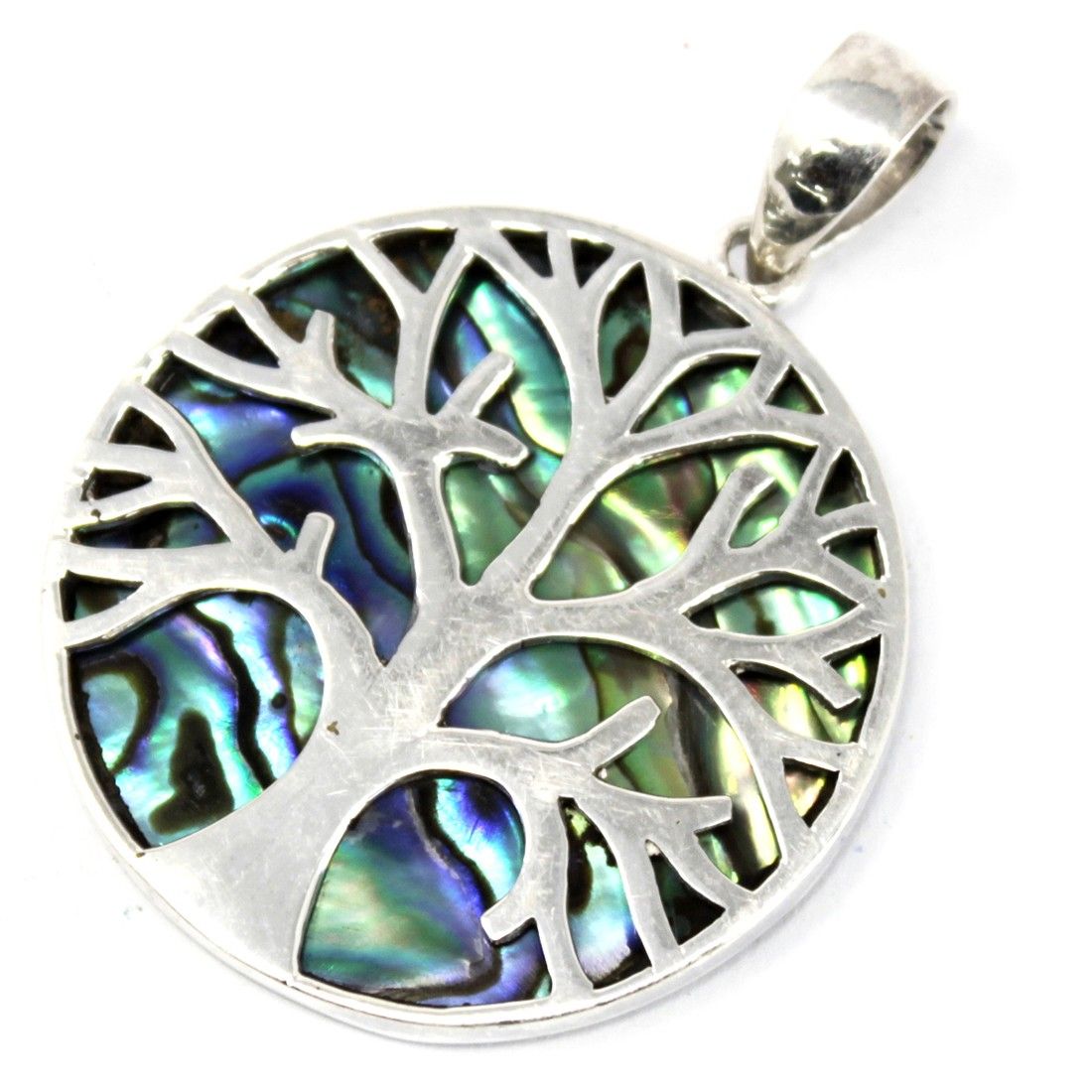 Pendentif Arbre de Vie – Nacre Abalone – 30mm - Argent massif 925 (sans chaîne)