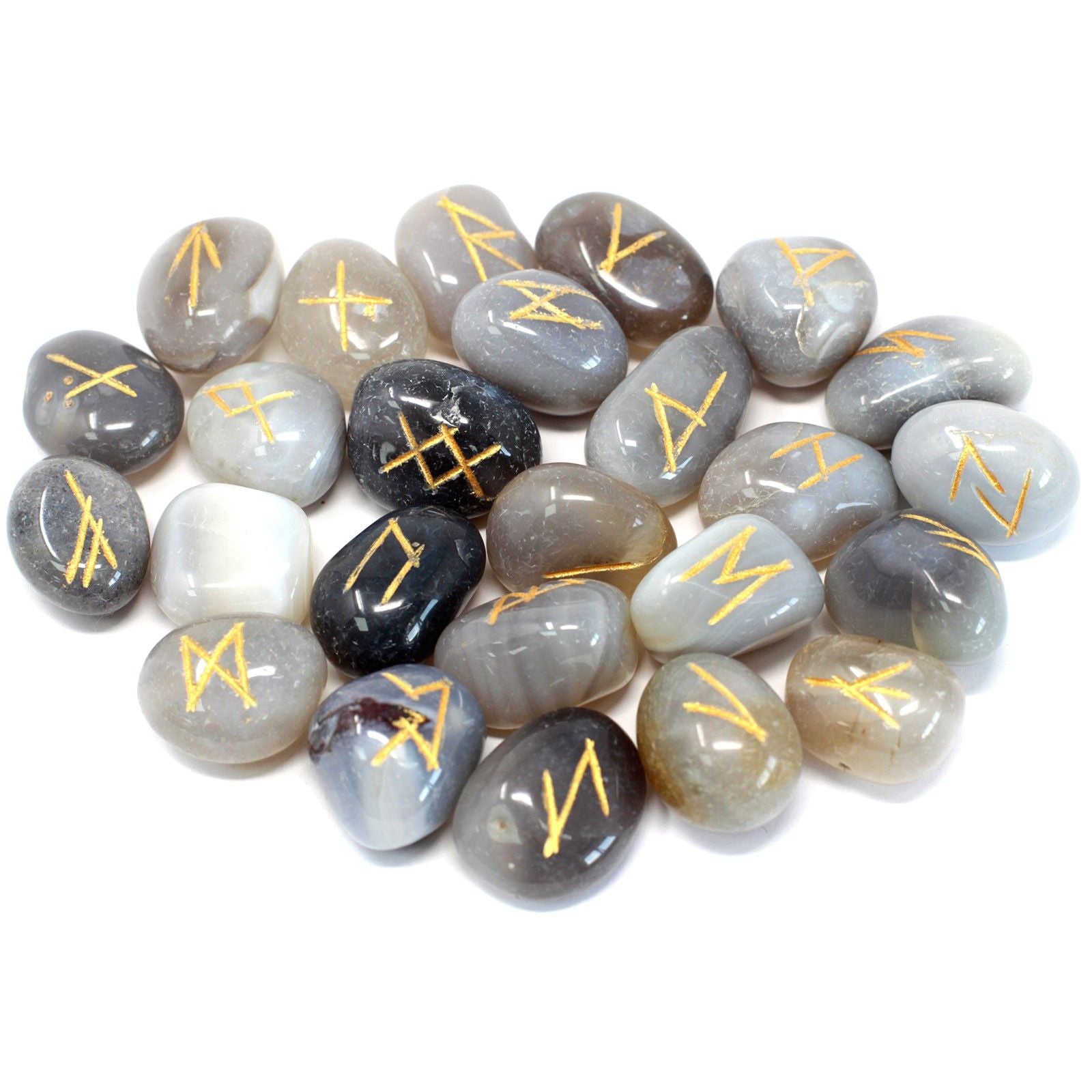 Jeu de Runes en Pierre – Agate Grise – avec Pochette