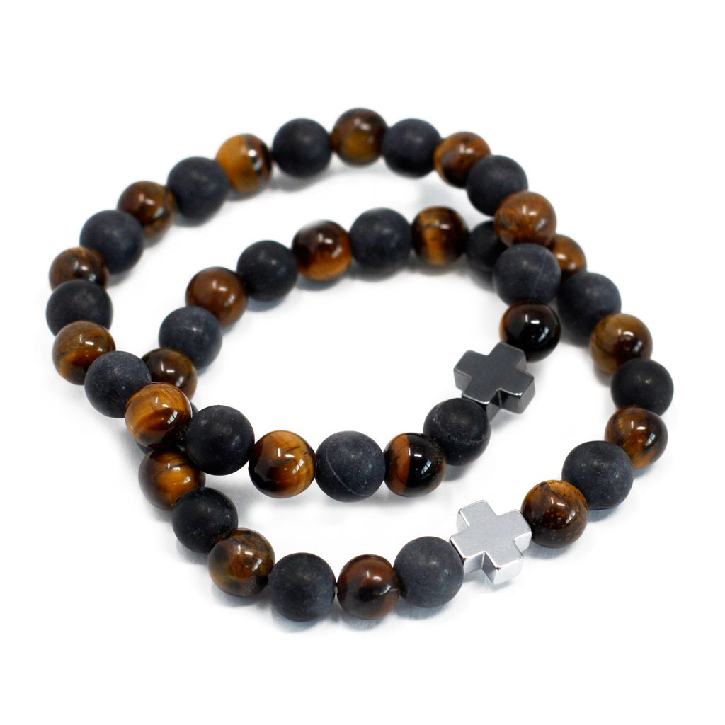 Set de 2 Bracelets de Pouvoir – Œil de Tigre & Pierre Noire