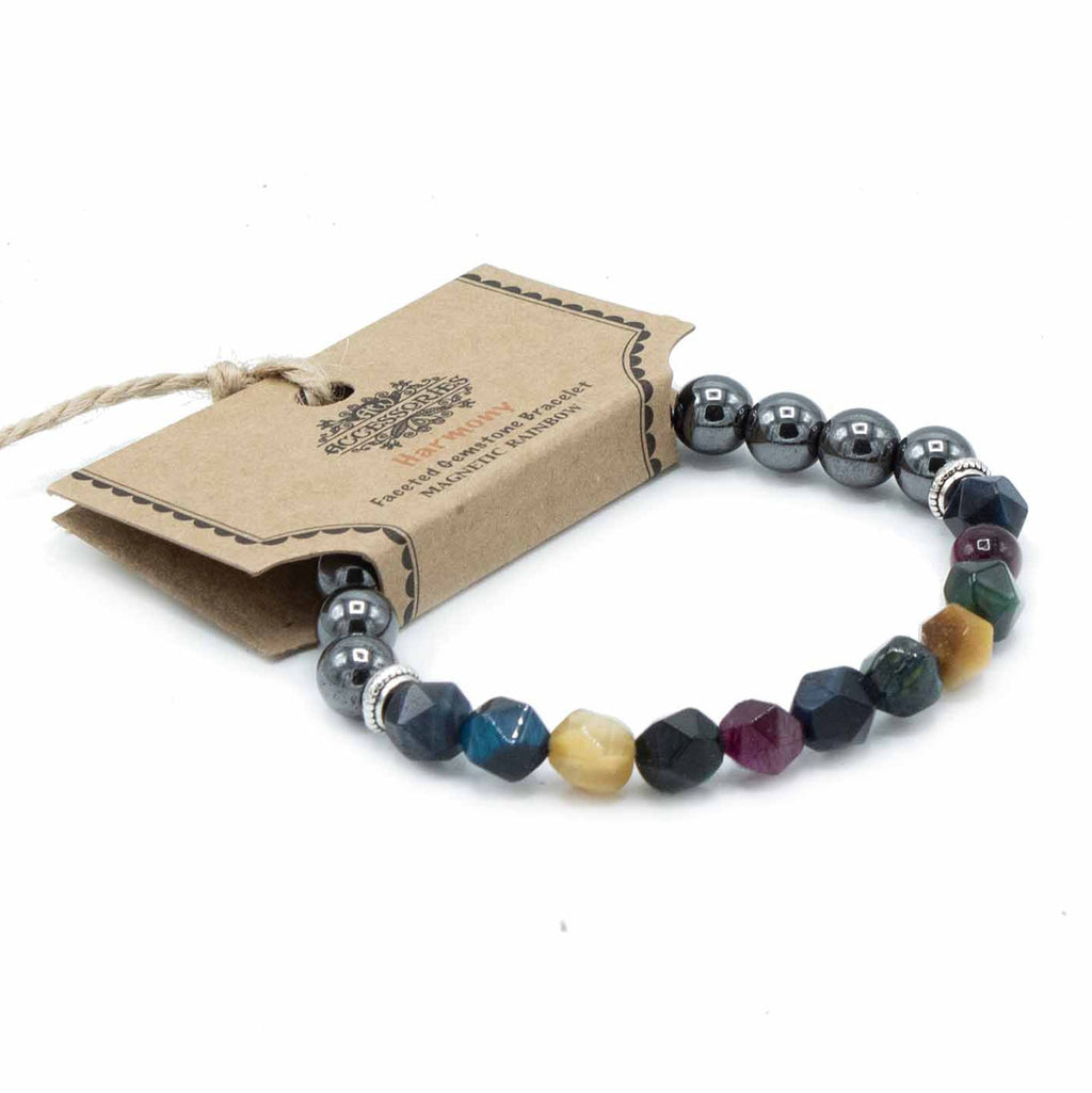 Bracelet Pierres Facettées – Quartz Clair (Fermoir Magnétique)